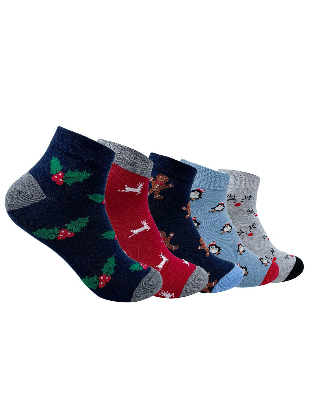 Mint & Oak Men Pack Of 5 Christmas Love Patterned Ankle Length Socks