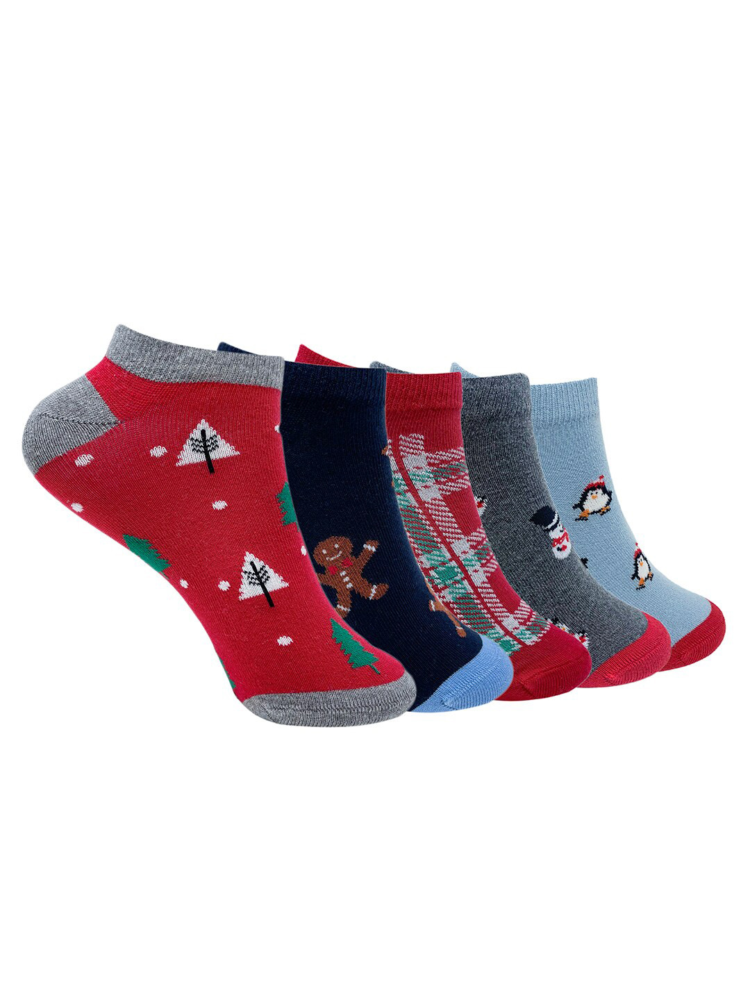 Mint & Oak Women Pack of 5 Christmas Patterned Ankle Length Socks