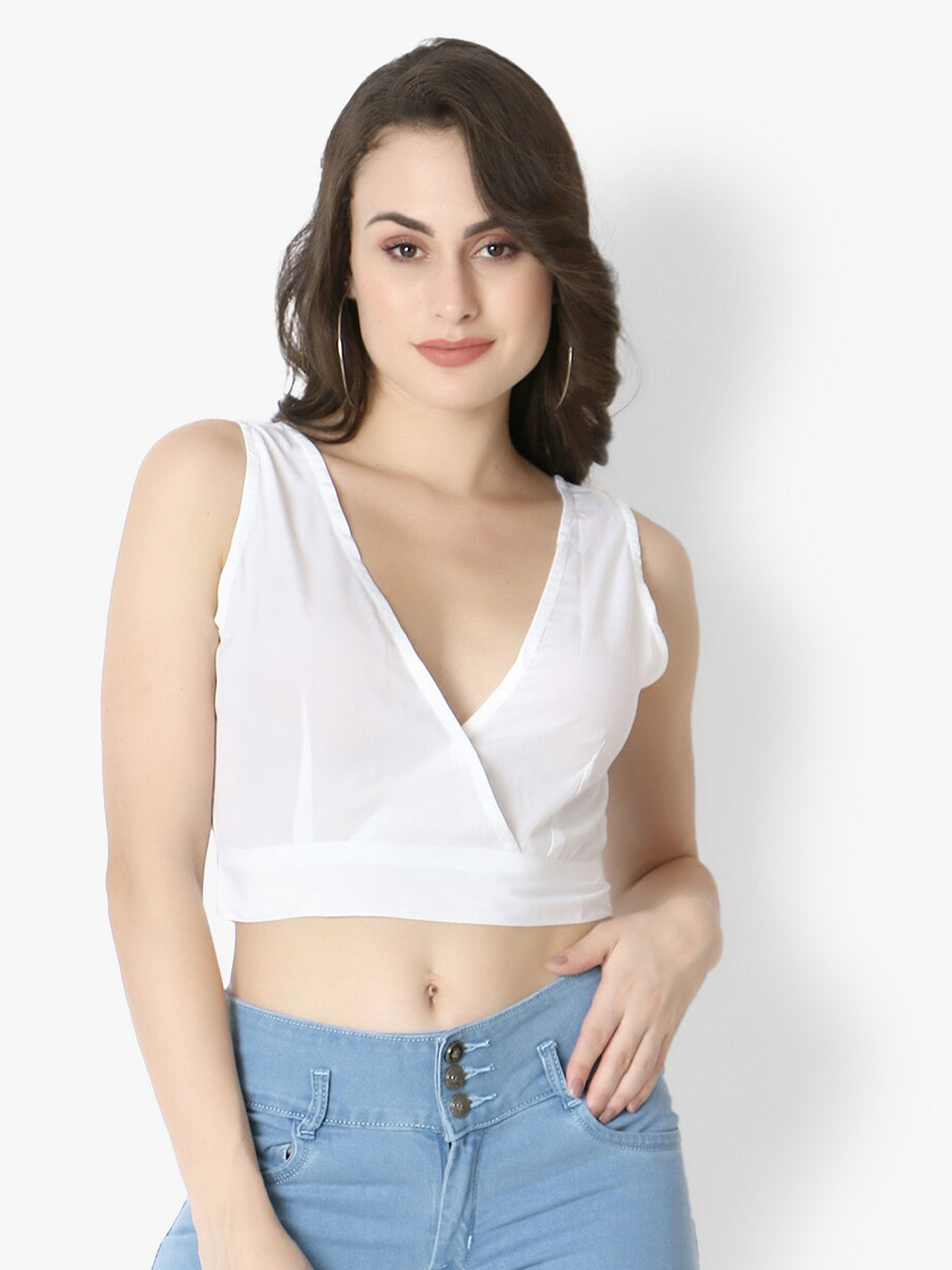 Again fashions Women White Wrap Pure Cotton Crop Top