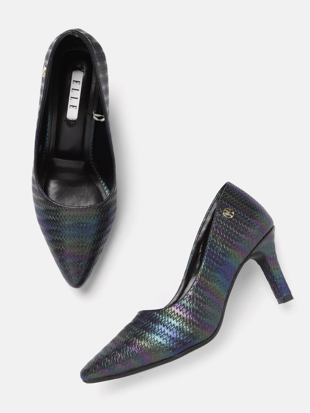 ELLE Black Basketweave Textured Pumps