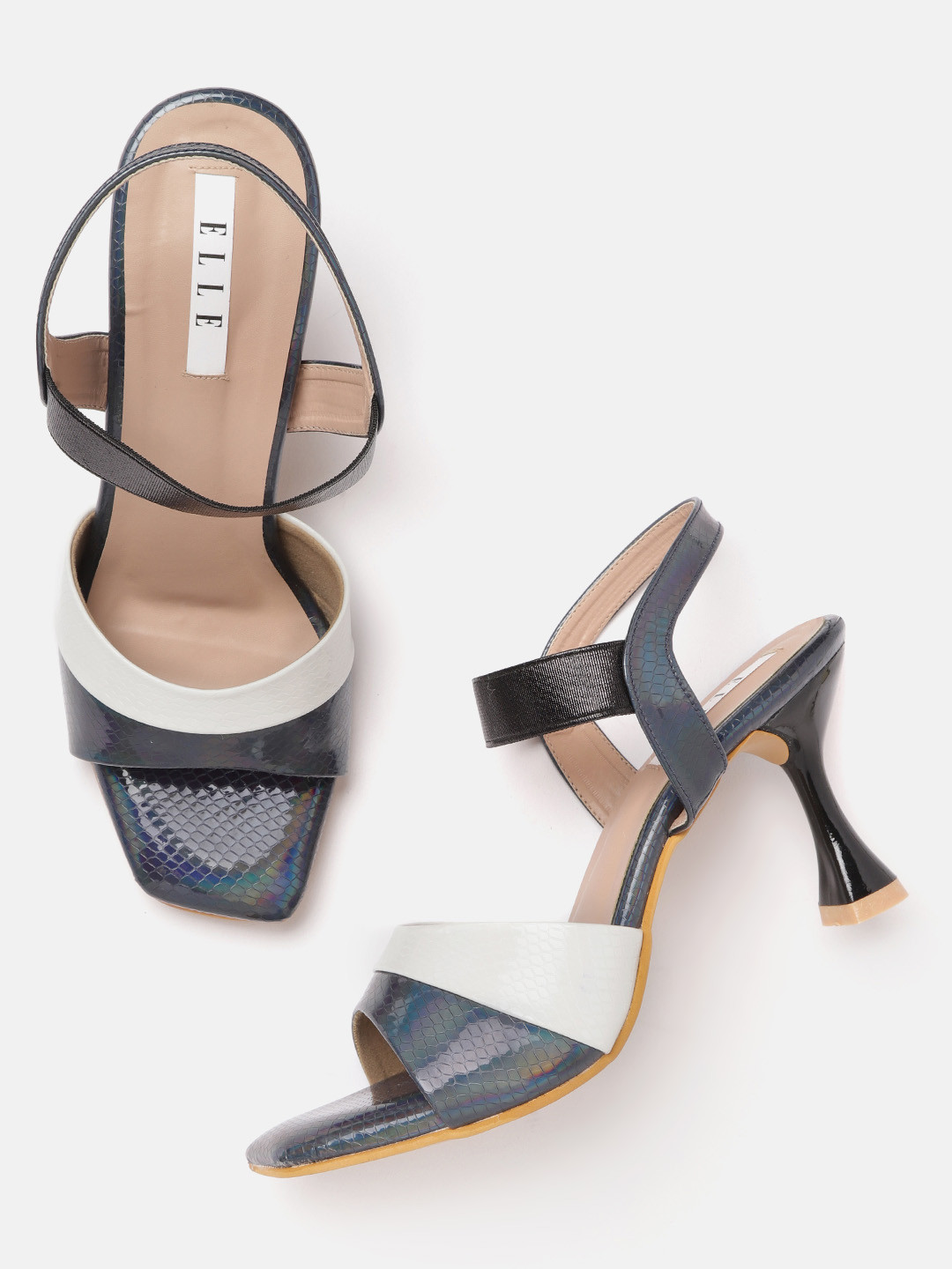 ELLE Navy Blue & White Textured Sandals