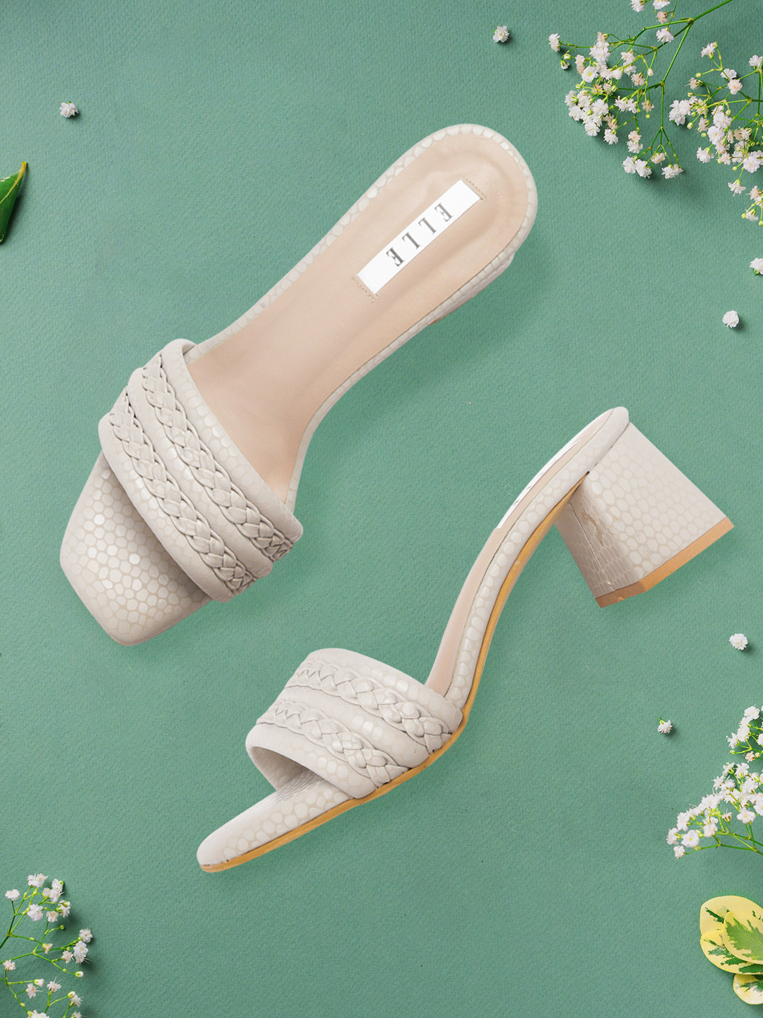 ELLE Grey Braided Detail Block Heels