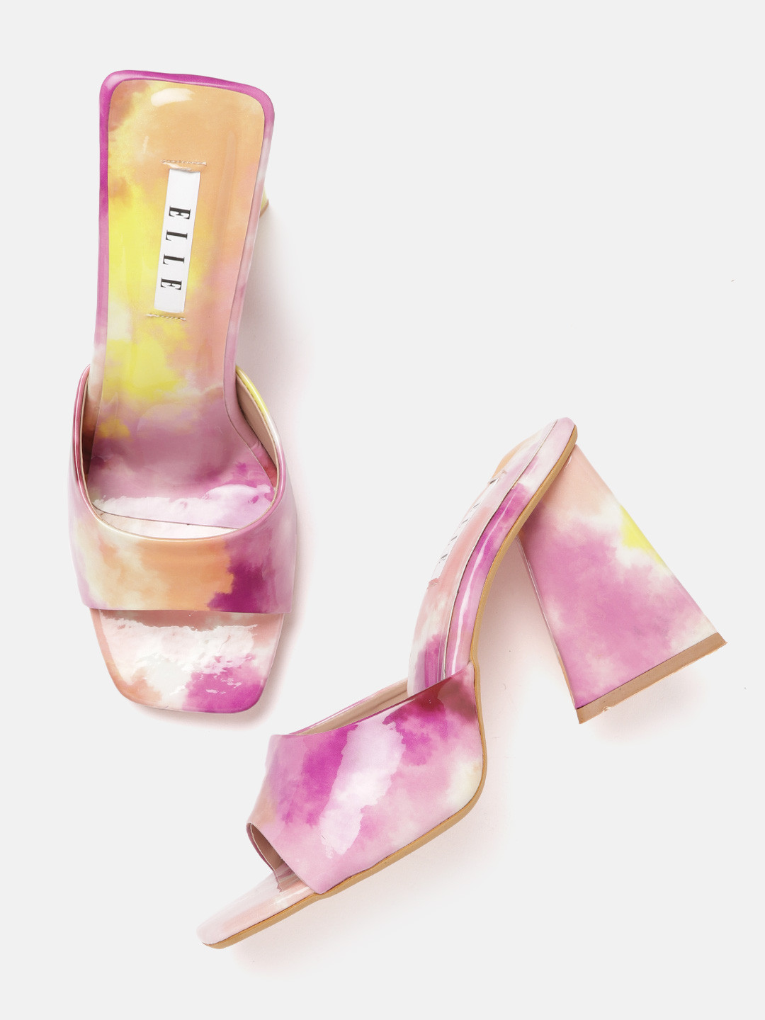 ELLE Purple & Peach-Coloured Printed Block Heels