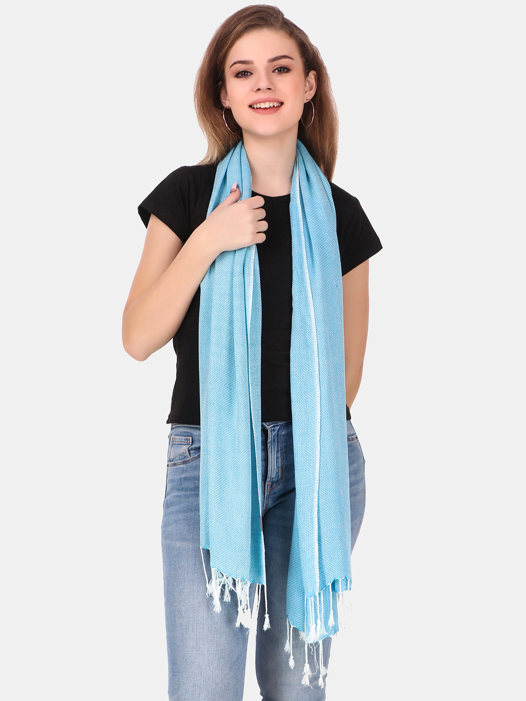 FWC FILL WITH COLOURS Women Blue Solid Stole