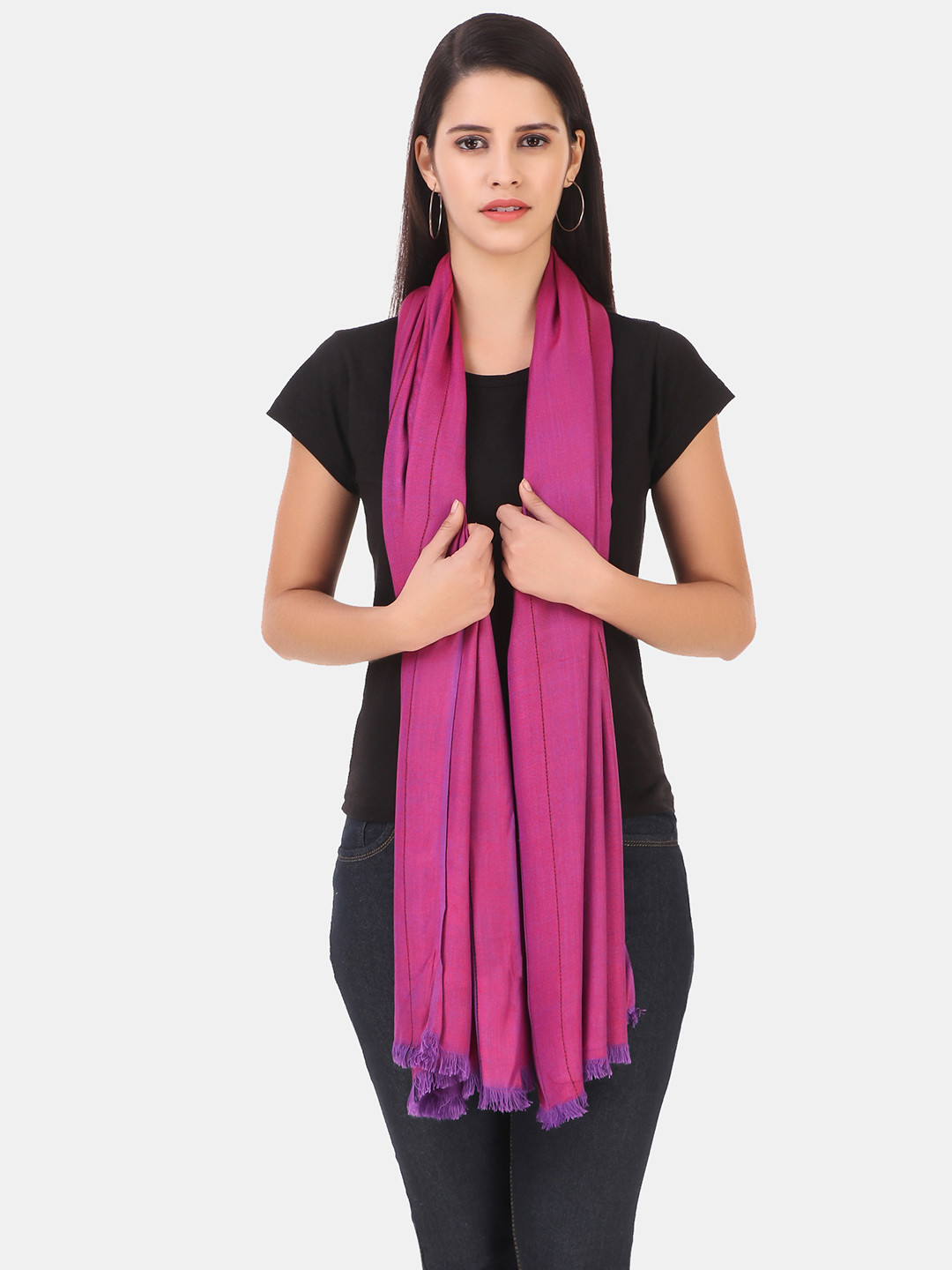 FWC FILL WITH COLOURS Women Purple & Pink Woven Design Stole