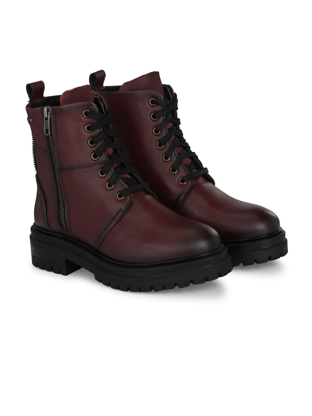 Delize Women Maroon Solid Casual Block-Heeled Biker Boots