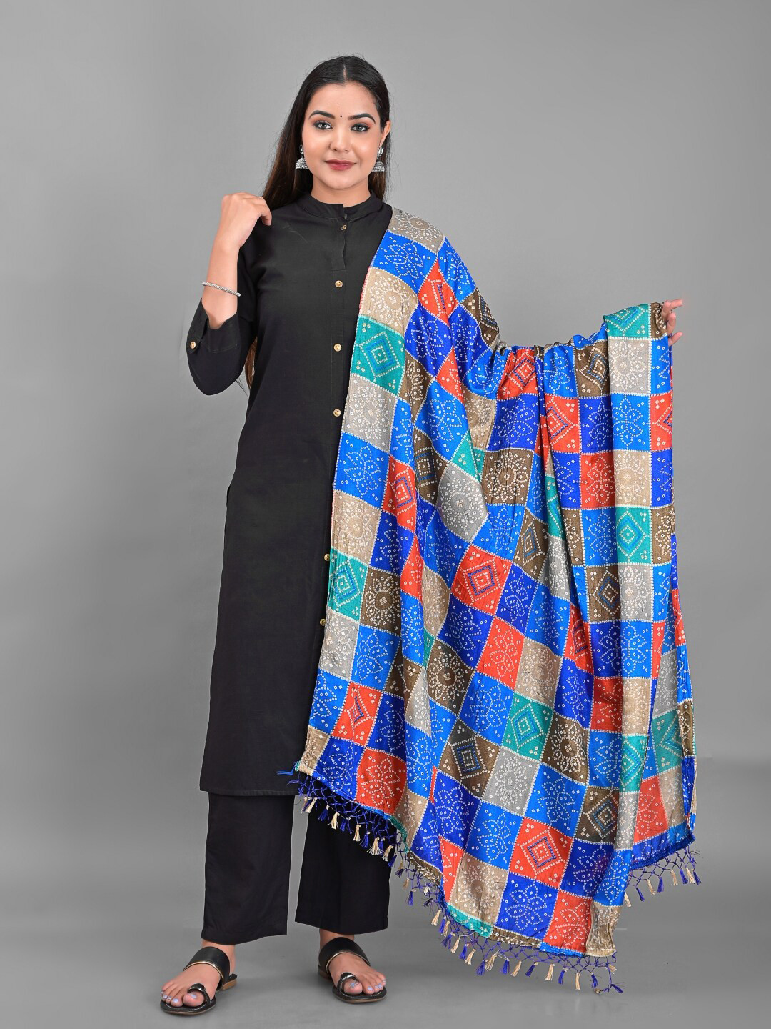 Apratim Blue & Red Printed Bandhani Dupatta