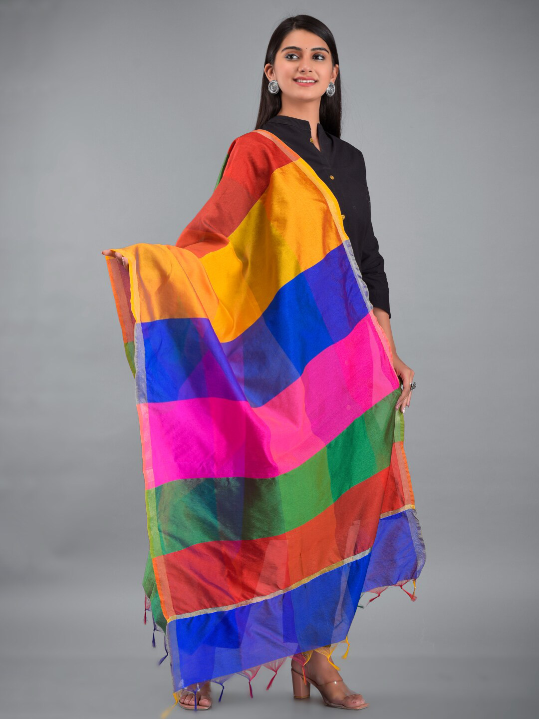 Apratim Red & Blue Striped Dupatta
