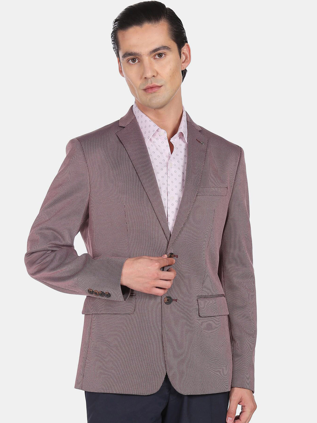 Arrow Men Purple Solid Slim-Fit Dobby Formal Blazers