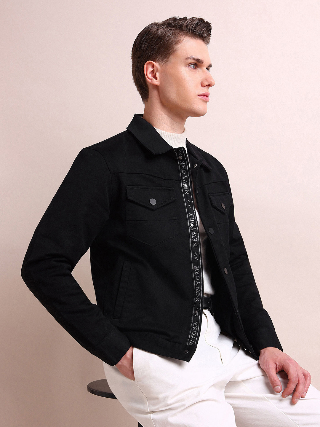 Arrow New York Men Black Tailored Jacket with Patchwork