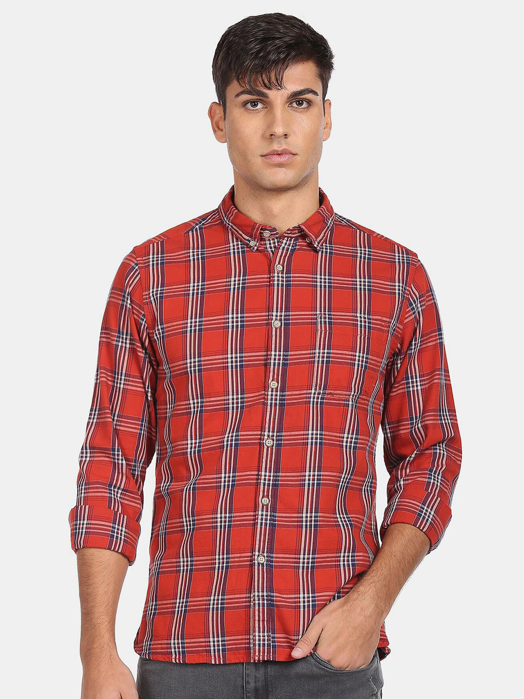 Flying Machine Tartan Checks Cotton Casual Shirt