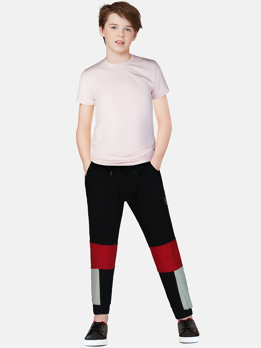 Gini and Jony Boys Black & Marron Colourblocked Cotton Joggers