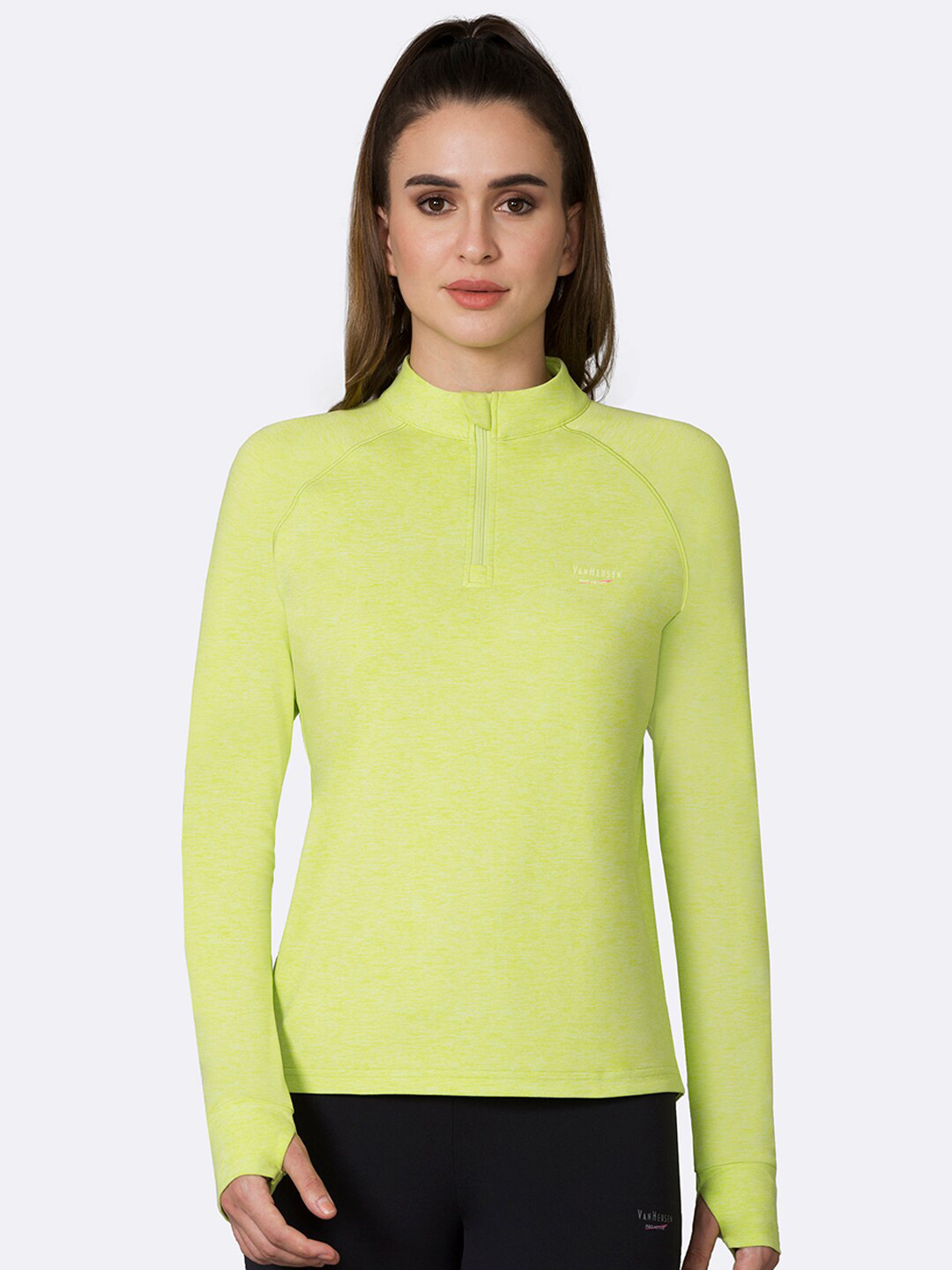 Van Heusen Women Green High Neck Slim Fit T-shirt