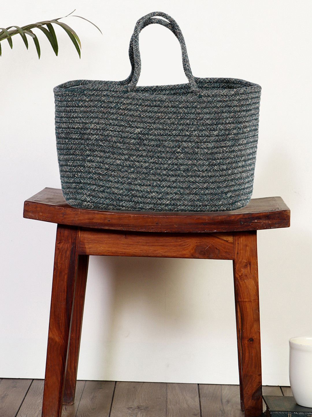 Pano Olive Green Self-Design Storage Basket With Handles