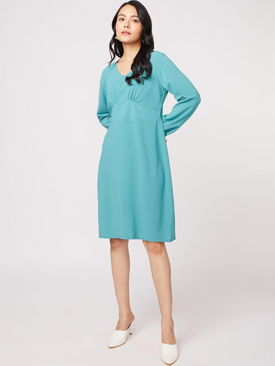 NOT SO PINK Teal Blue A-Line Solid Dress