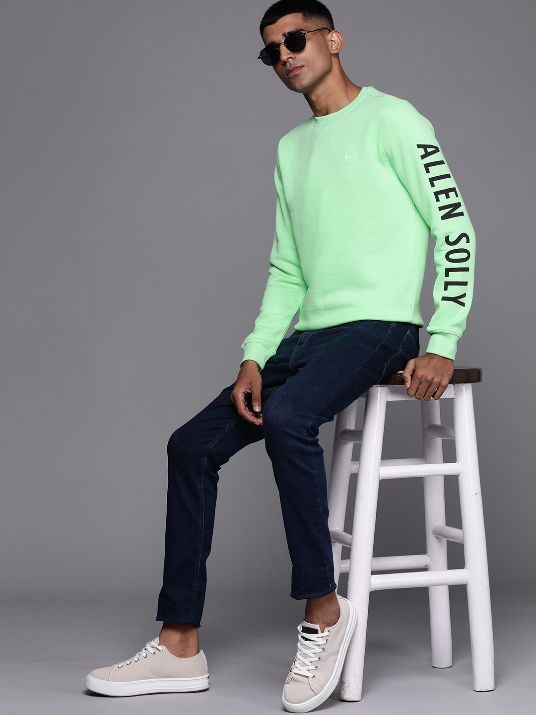 Allen Solly Men Lime Green Solid Sweatshirt