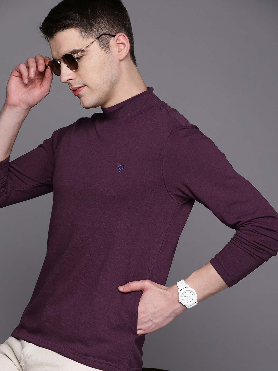 Allen Solly Men Purple Solid Sweatshirt