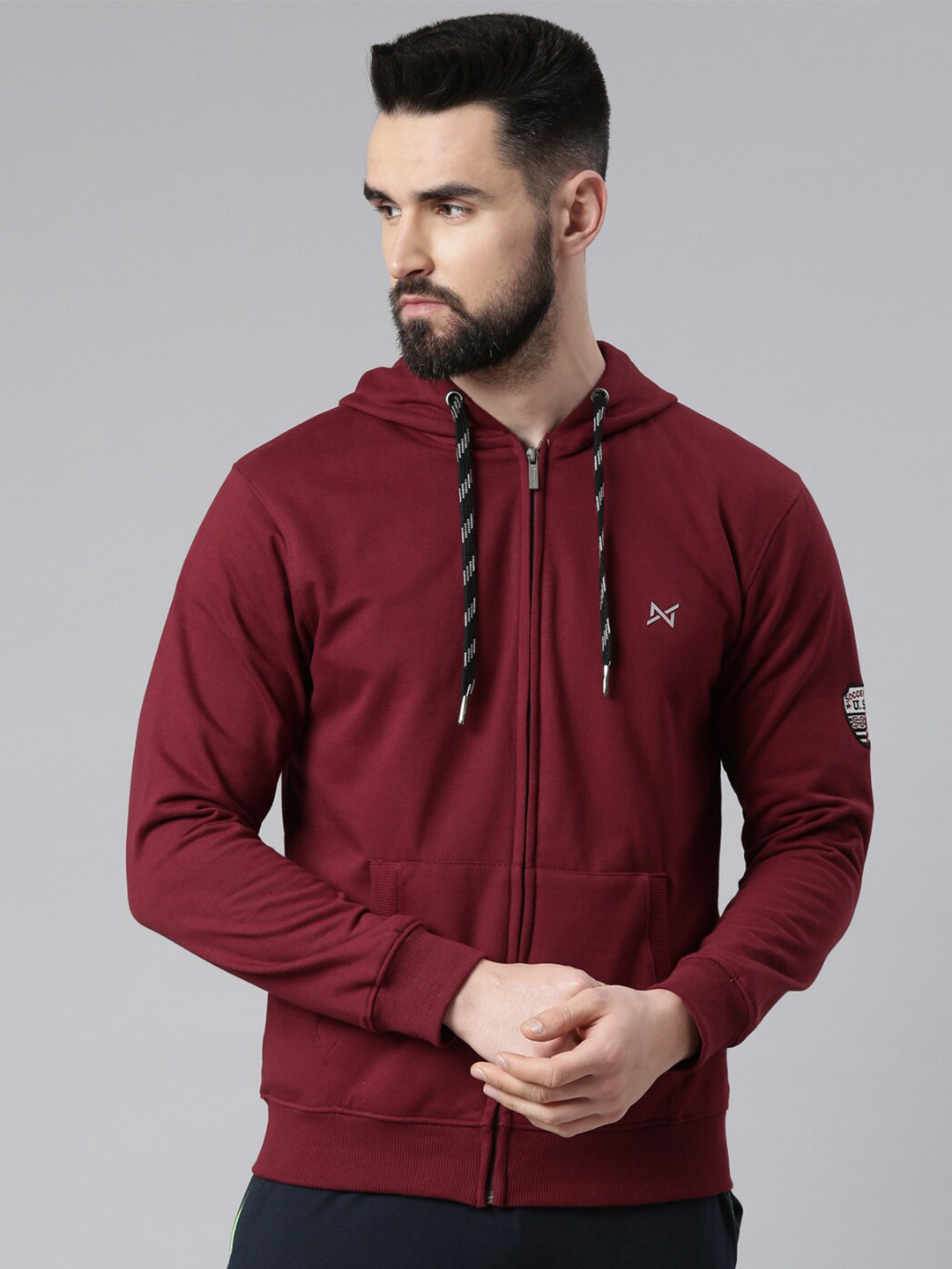 Force NXT Men Maroon Hooded Sweatshirt