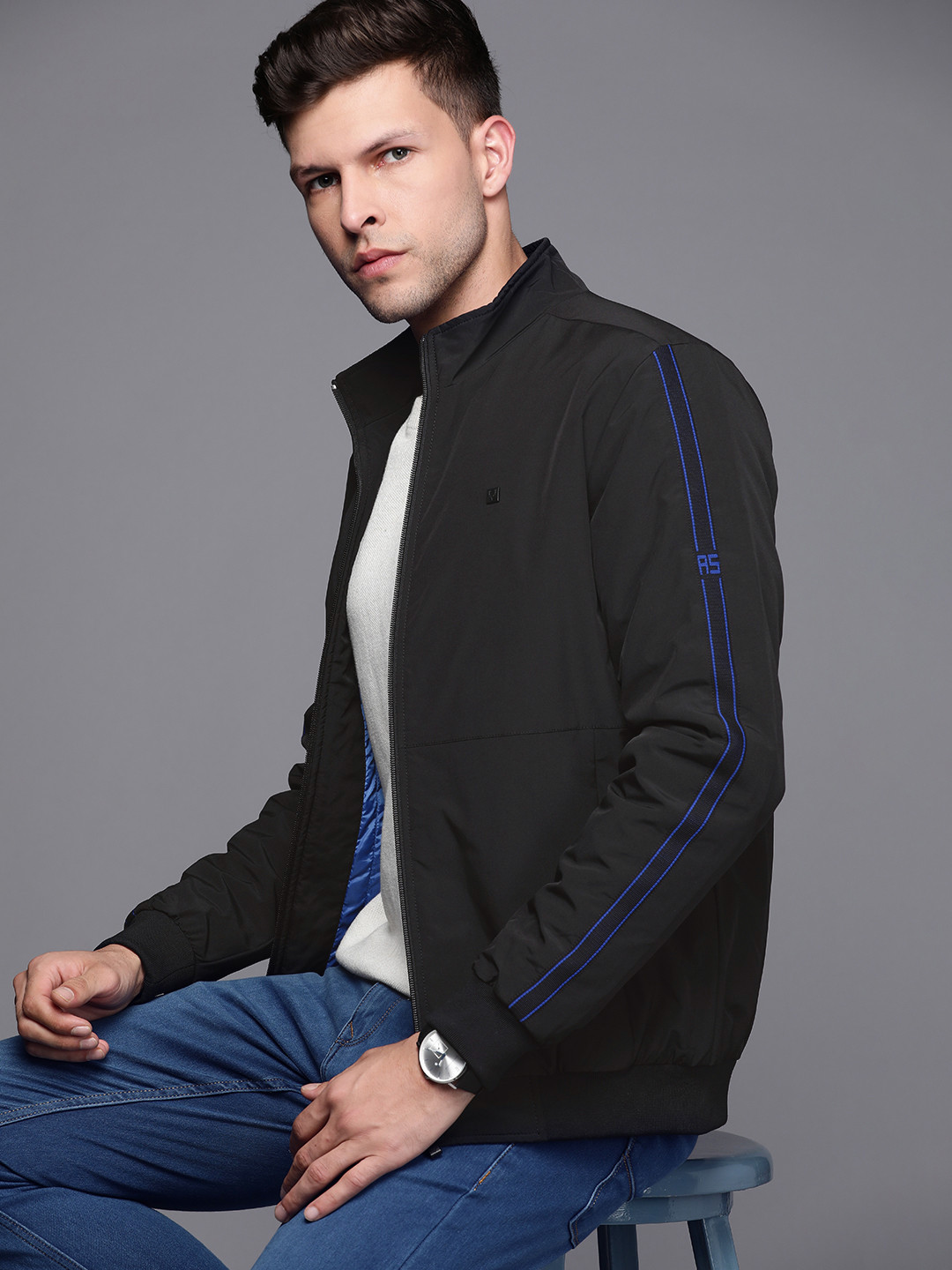 Allen Solly Men Black Solid Bomber Jacket