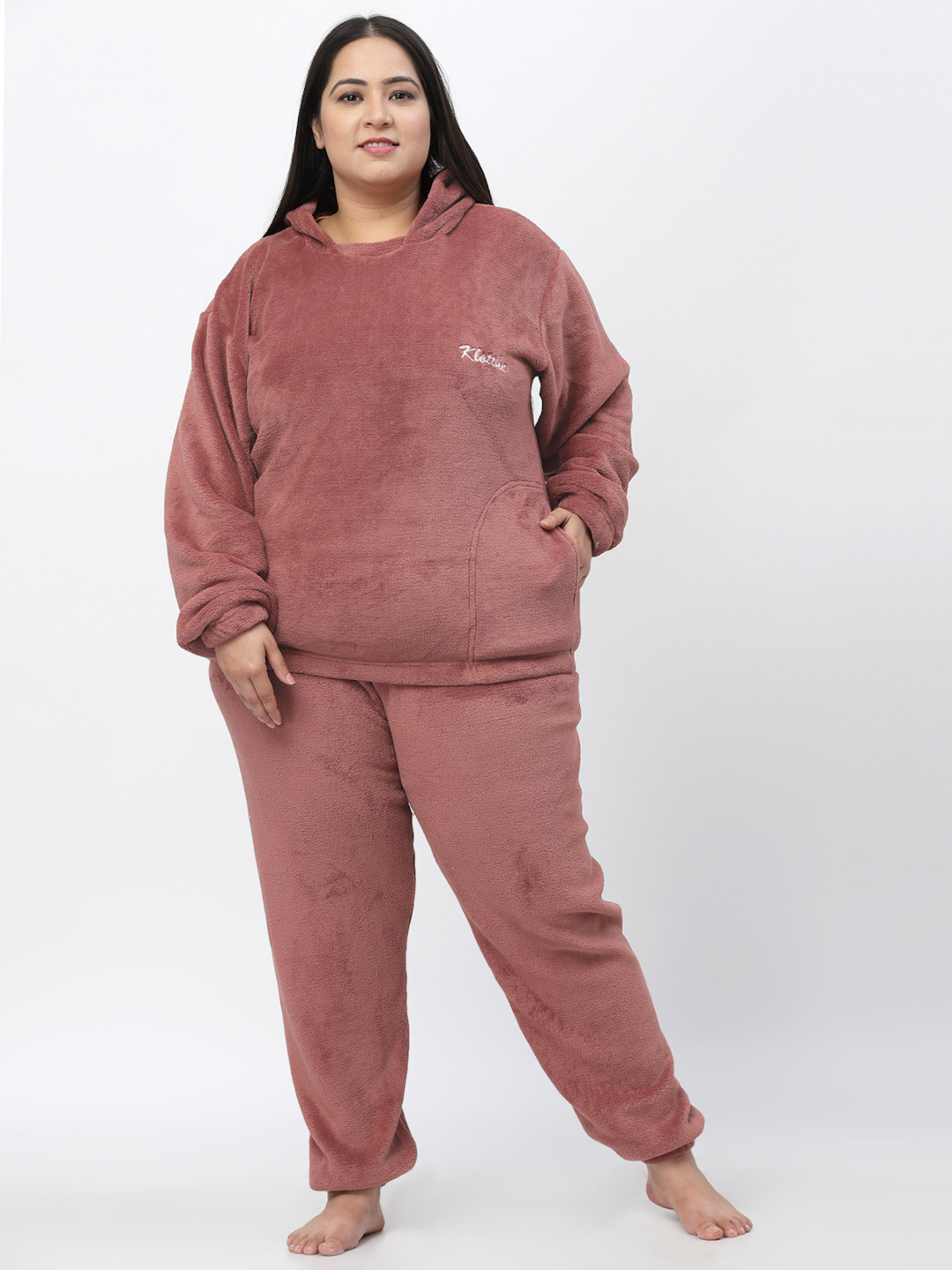 KLOTTHE Plus Size Woolen Hooded Night suit