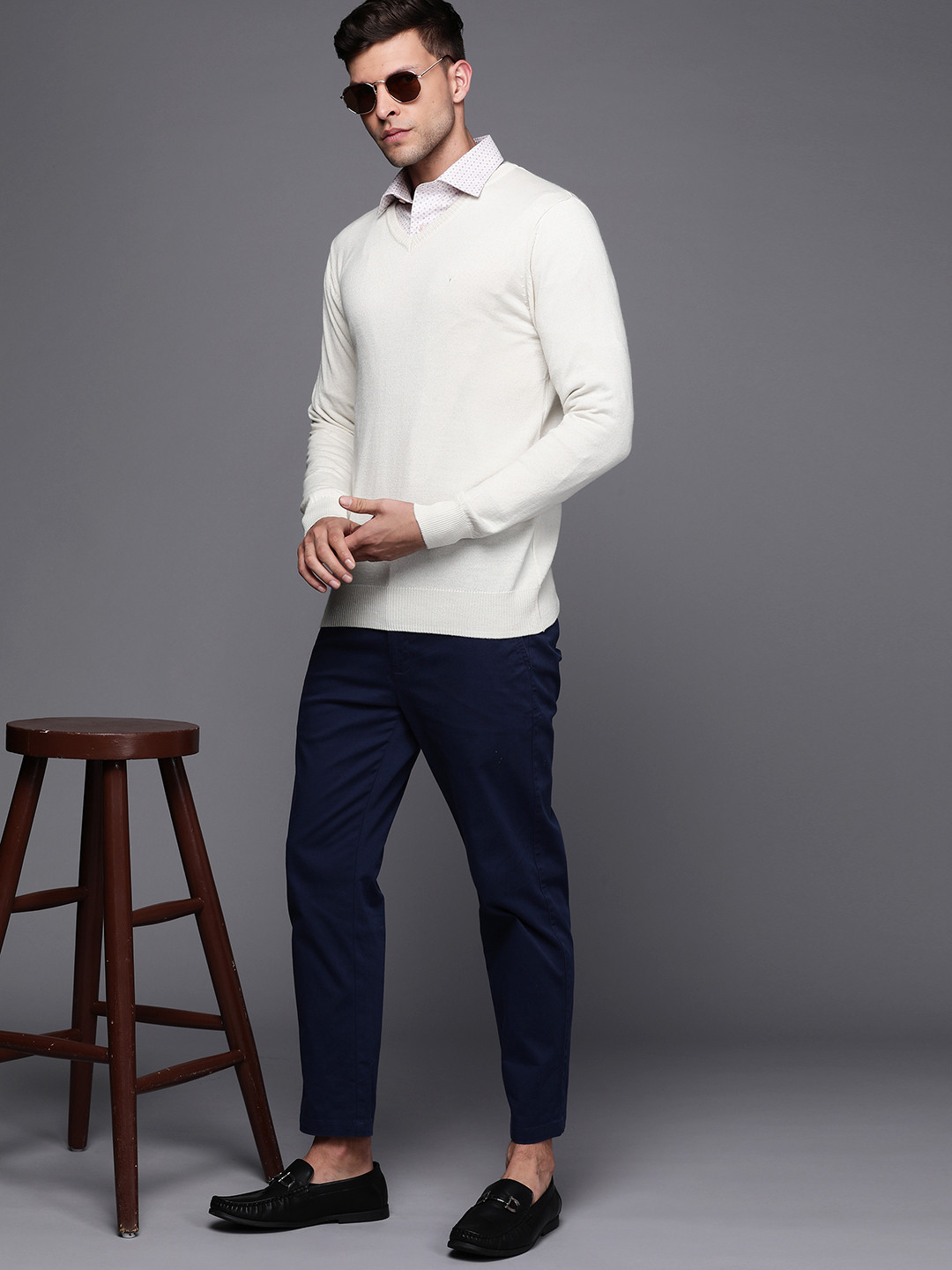 Allen Solly Men Off White Solid Pullover