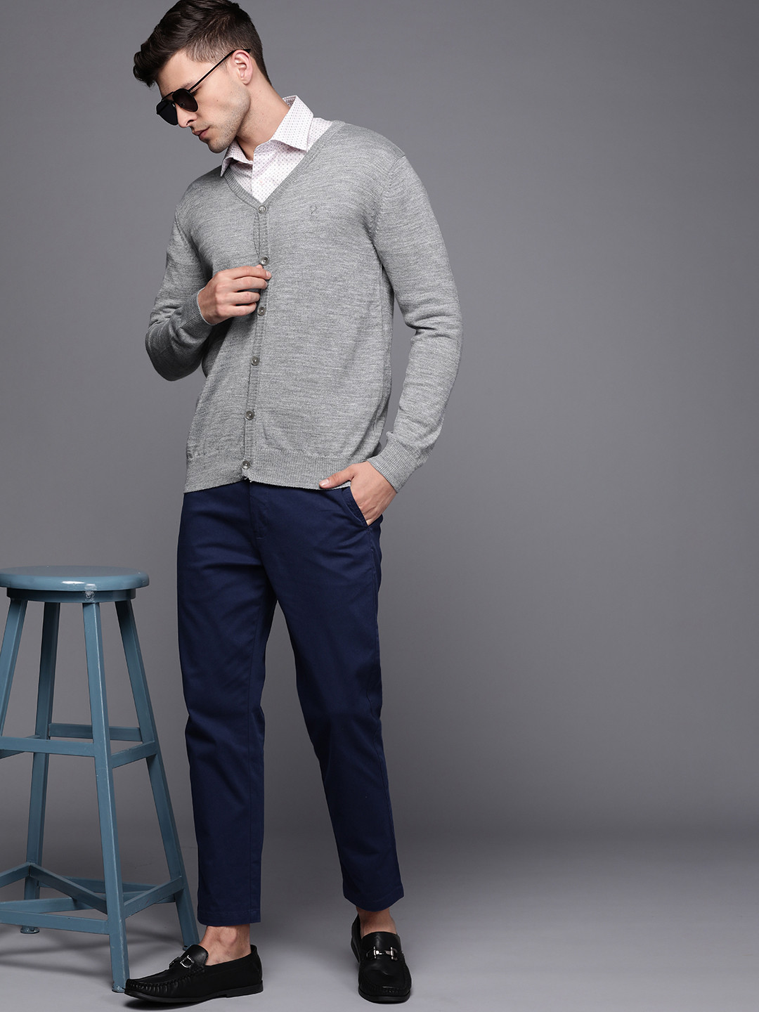 Allen Solly Men Grey Melange Solid Cardigan