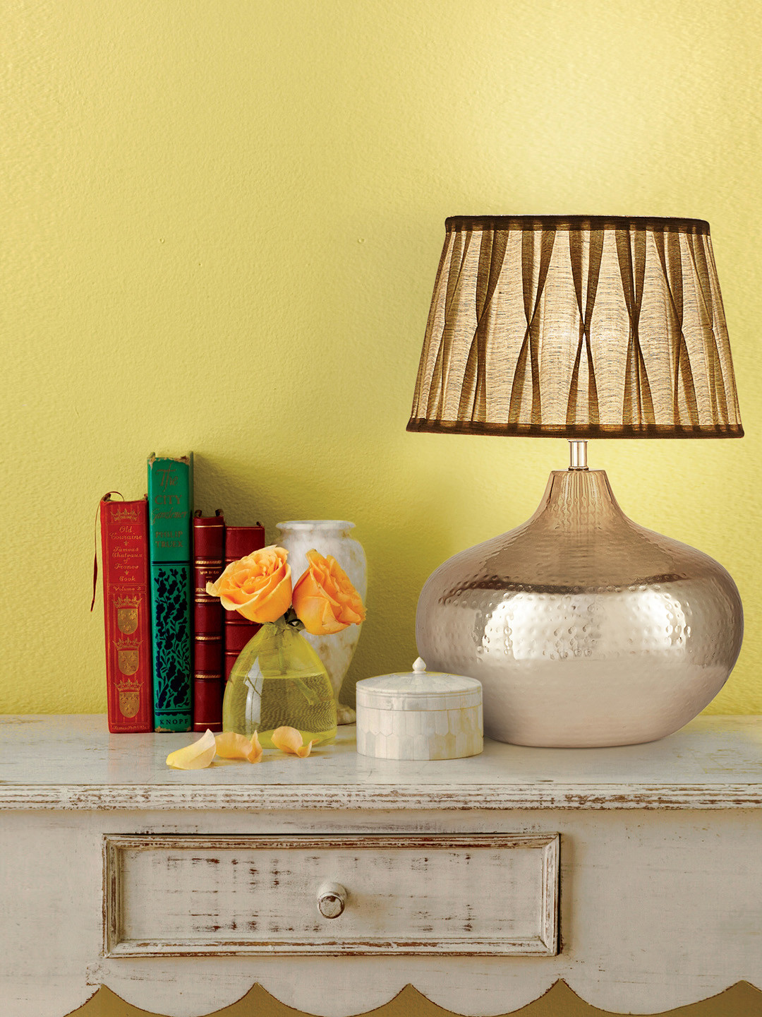 THE LIGHT STORE Silver-Toned & White Textured Bedside Standard Table Lamp with Shade