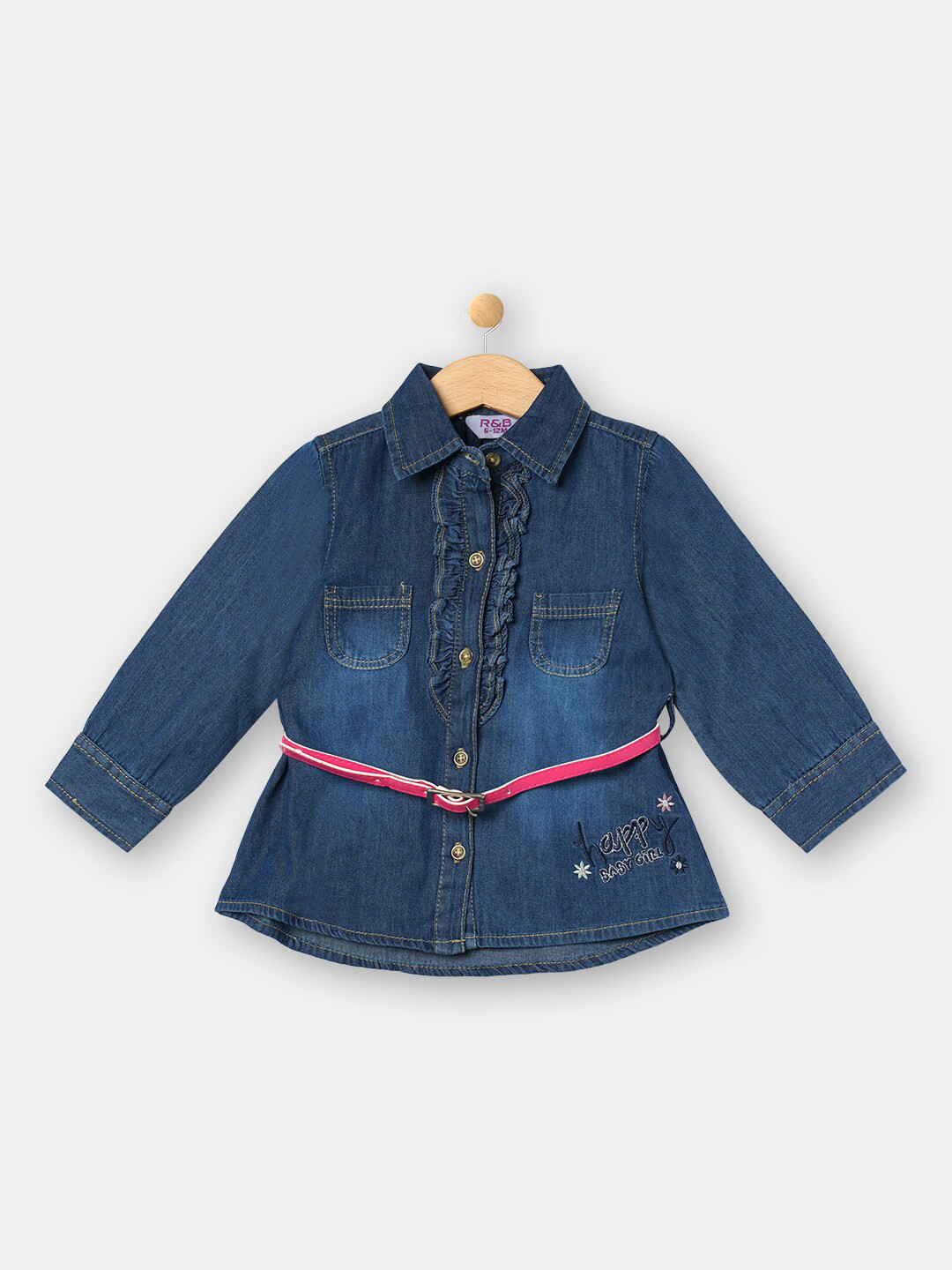 R&B Blue A-Line Solid Full Sleeve Dress