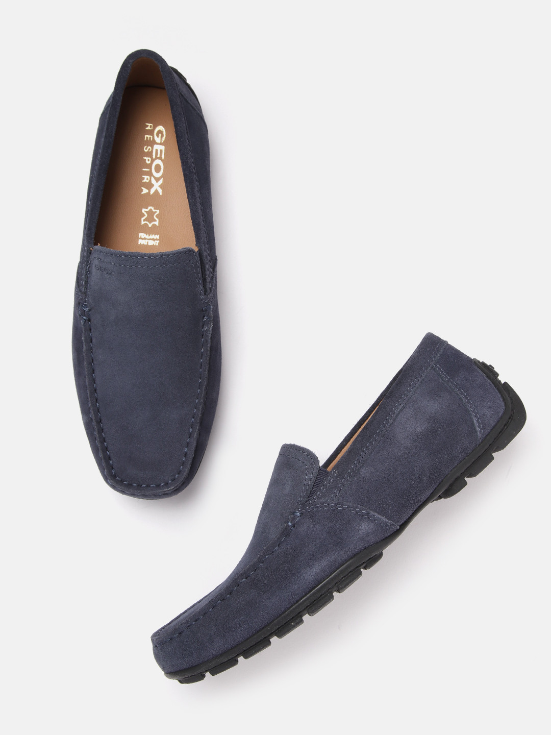 Geox Men Navy Blue Leather Driving Shoes