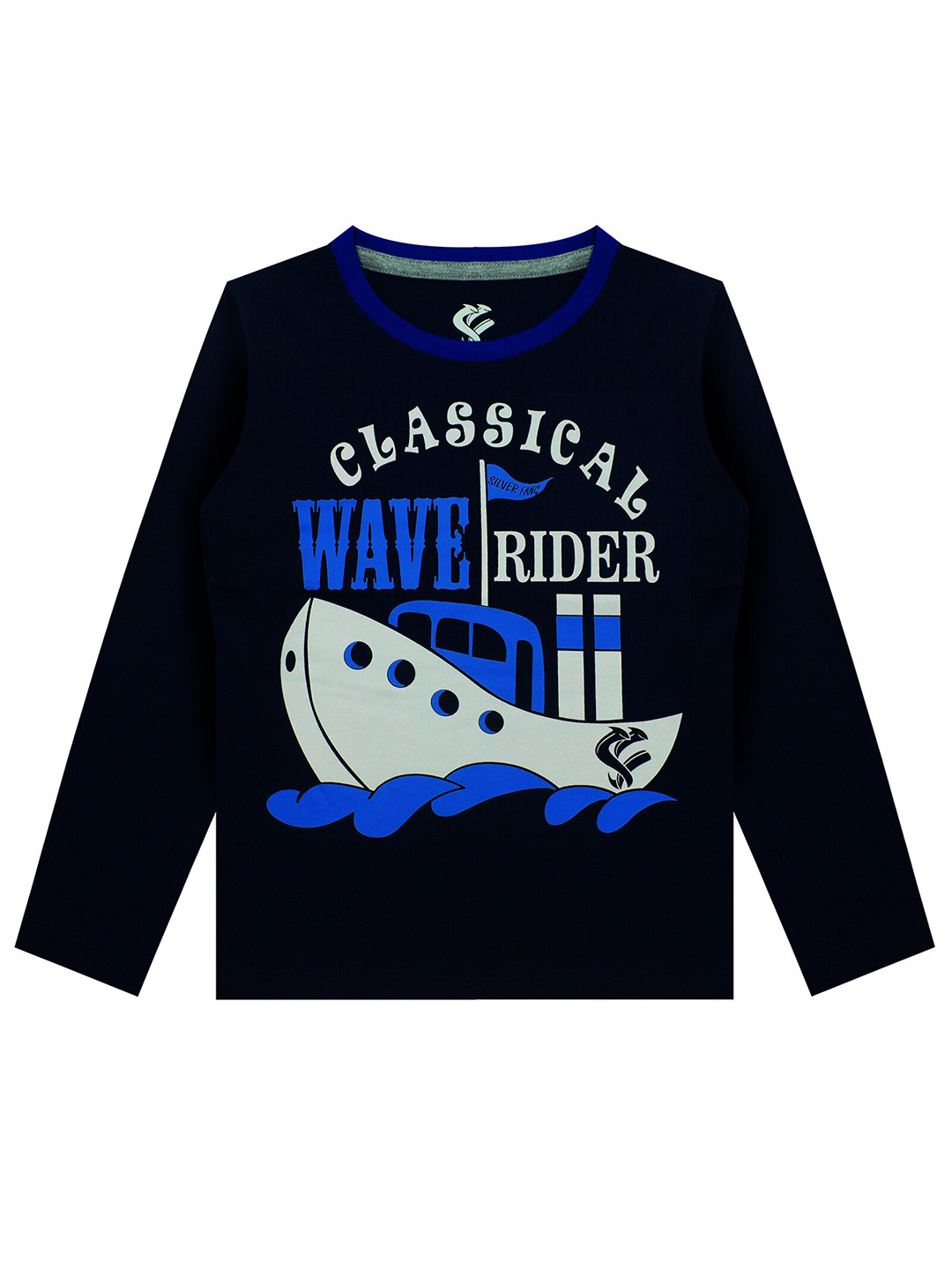 Silver Fang Boys Navy Blue Typography Printed Cotton T-shirt