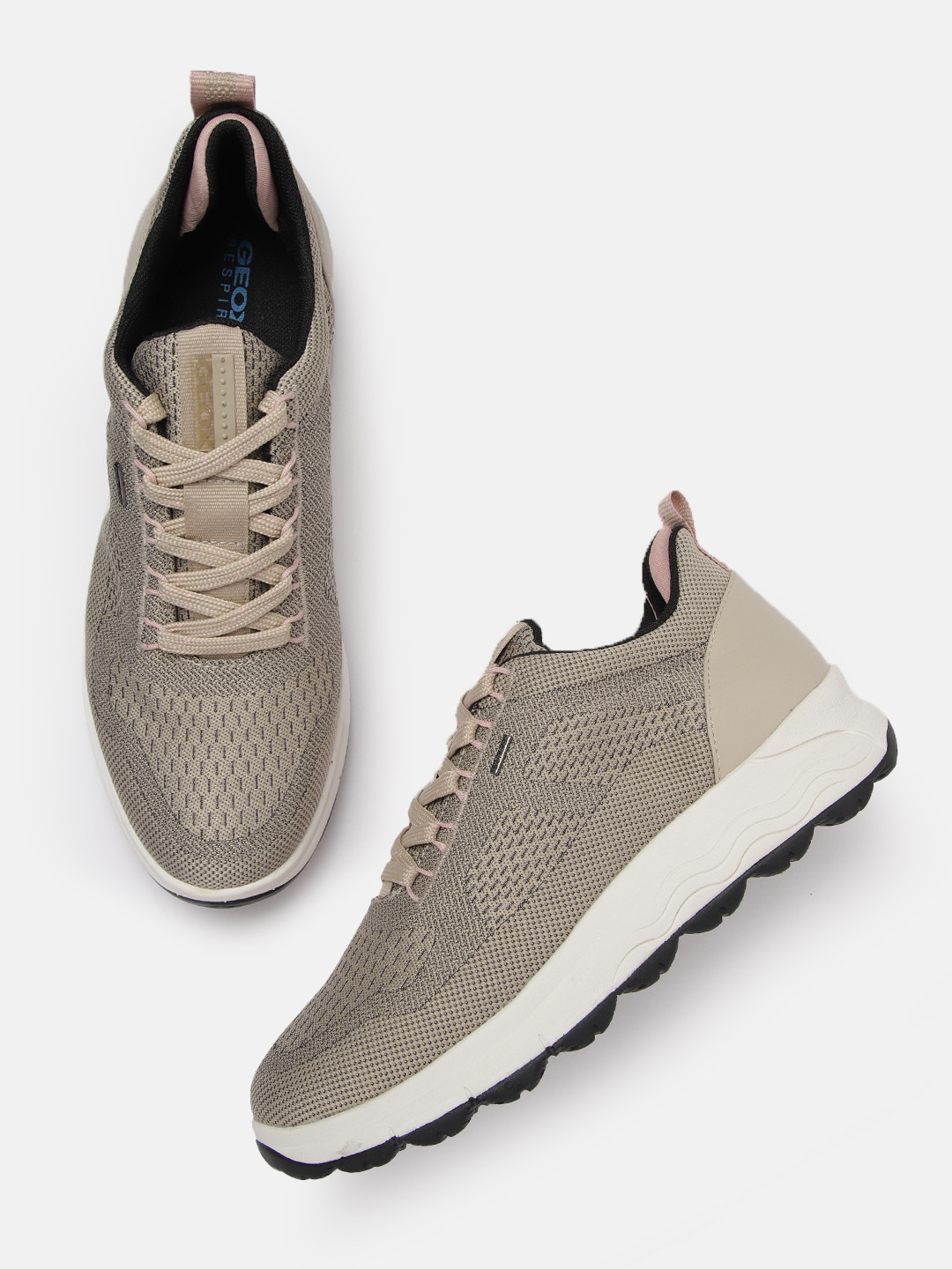 Geox Women Beige Textured Lightweight Sneakers