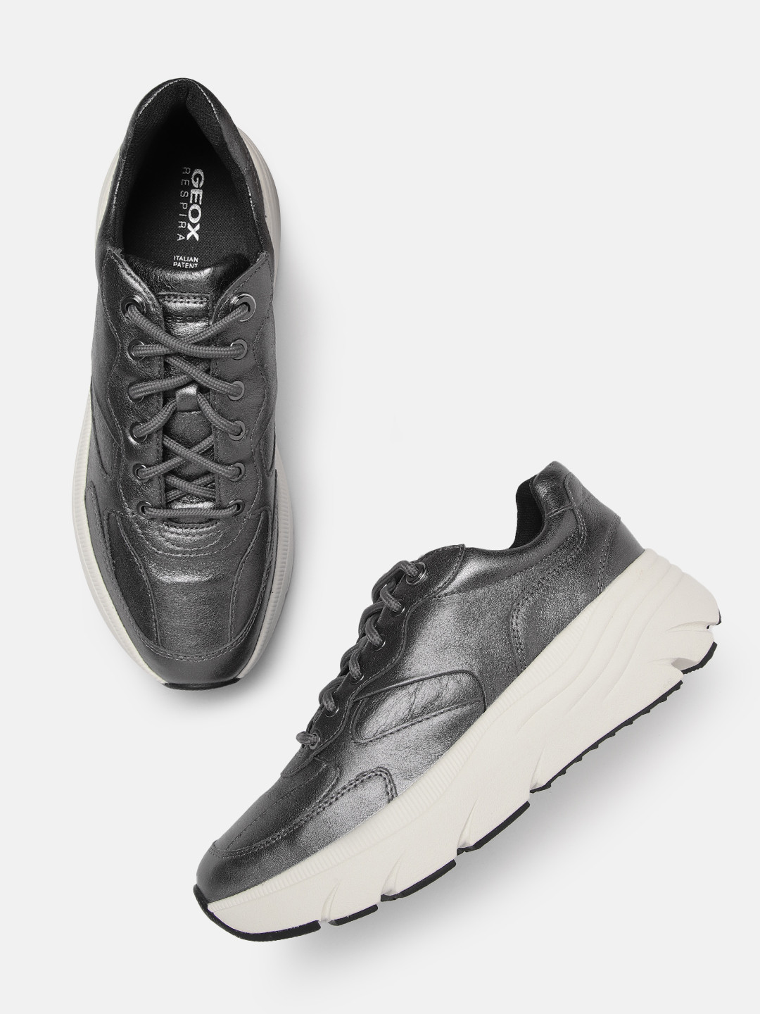 Geox Women Black Leather Sneakers