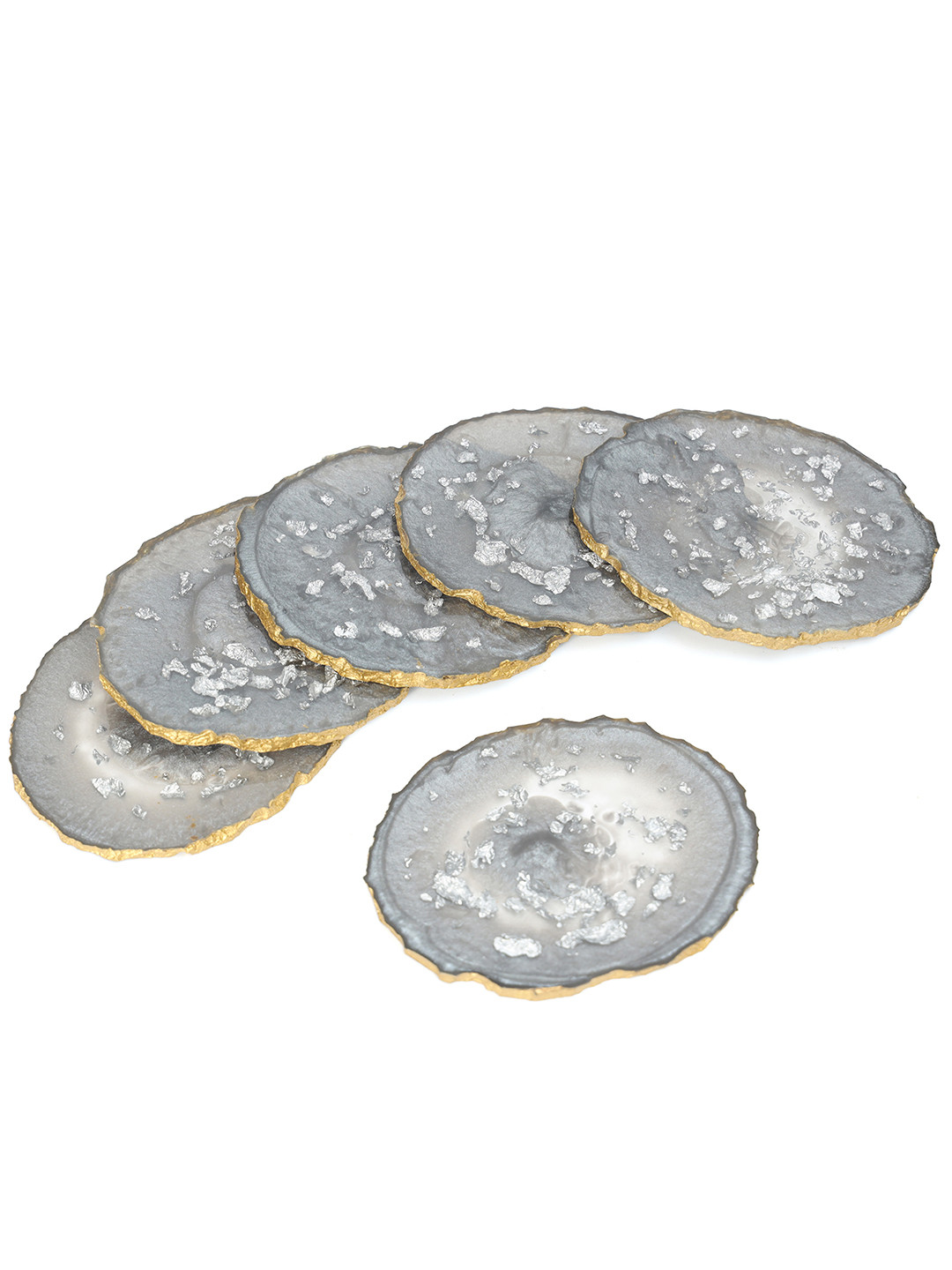 DULI Set Of 6 Grey Textured Oval Resin Coasters