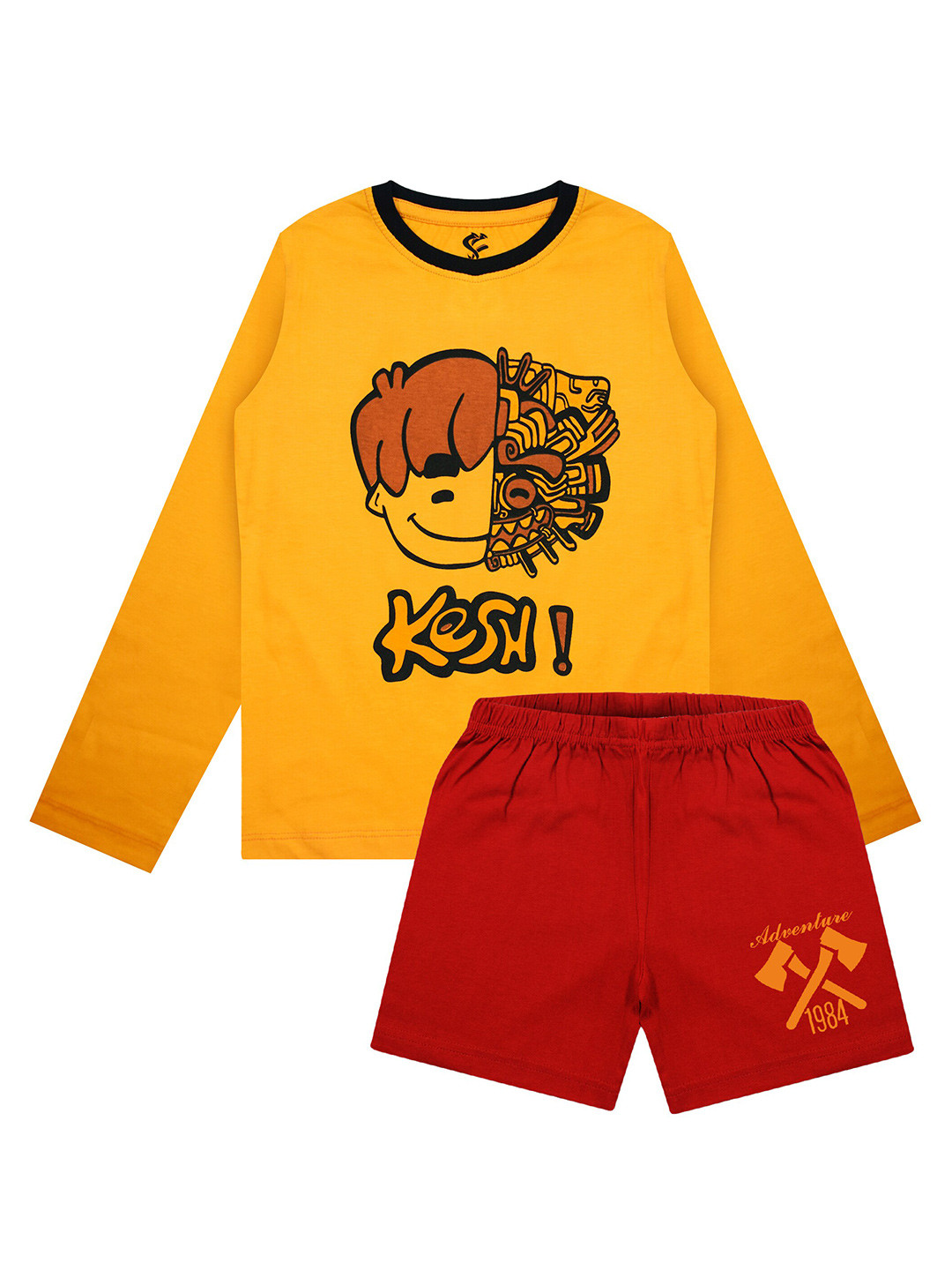 Silver Fang Boys Orange & Red Printed T-shirt with Shorts