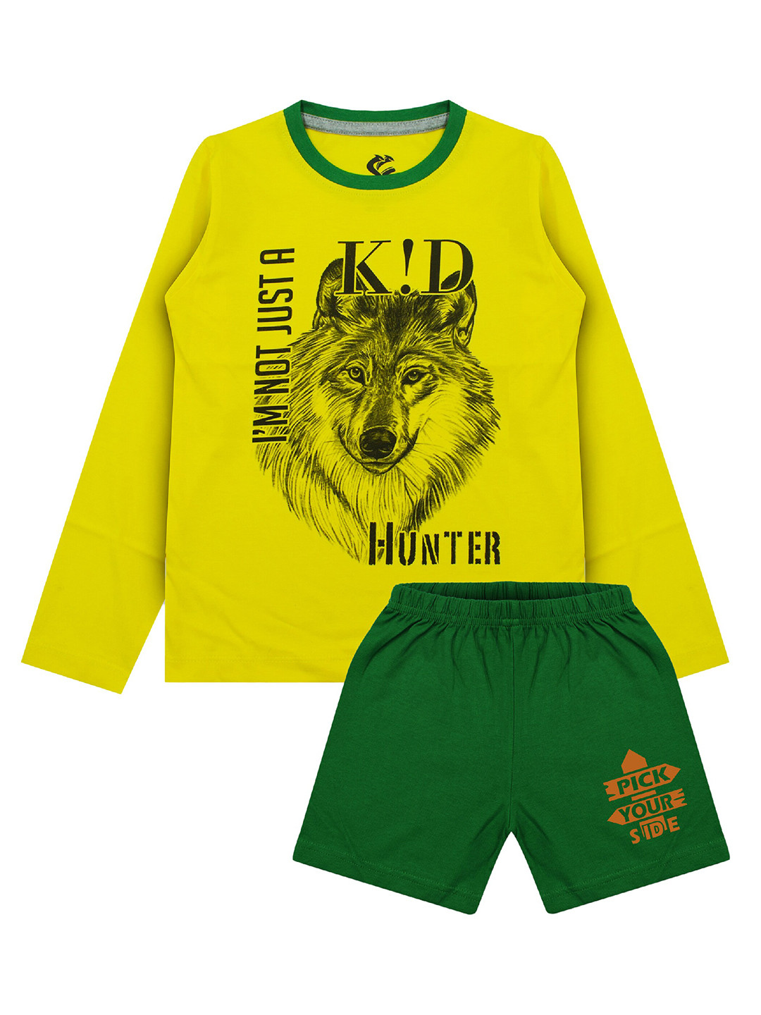 Silver Fang Boys Yellow & Green Printed T-shirt with Shorts