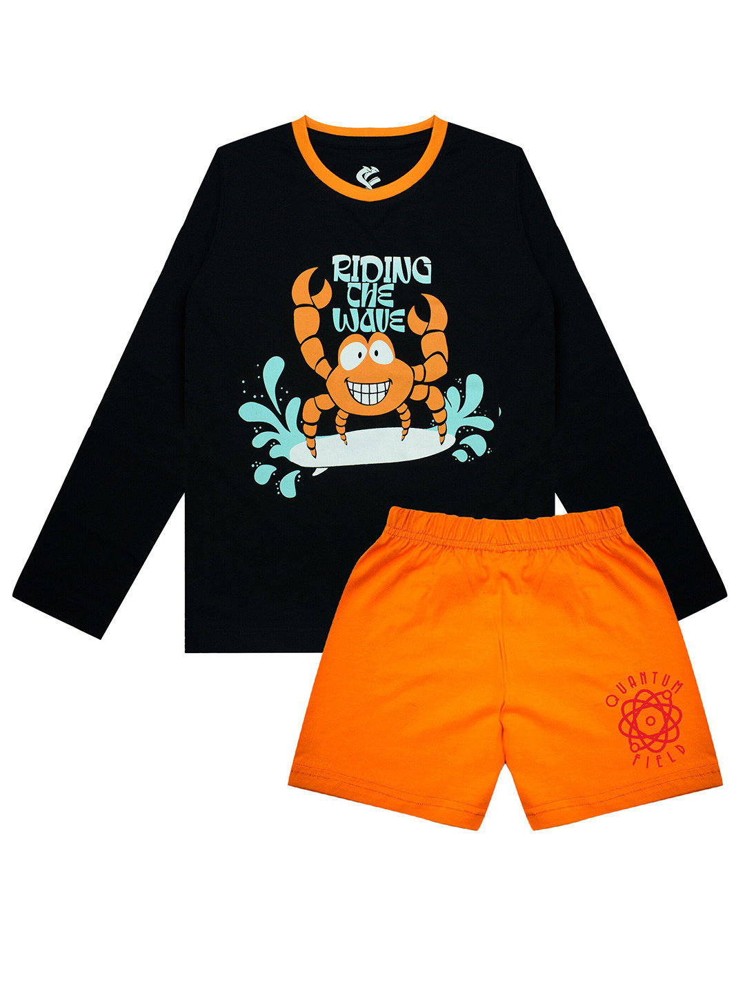 Silver Fang Boys Black & Orange Printed T-shirt with Shorts