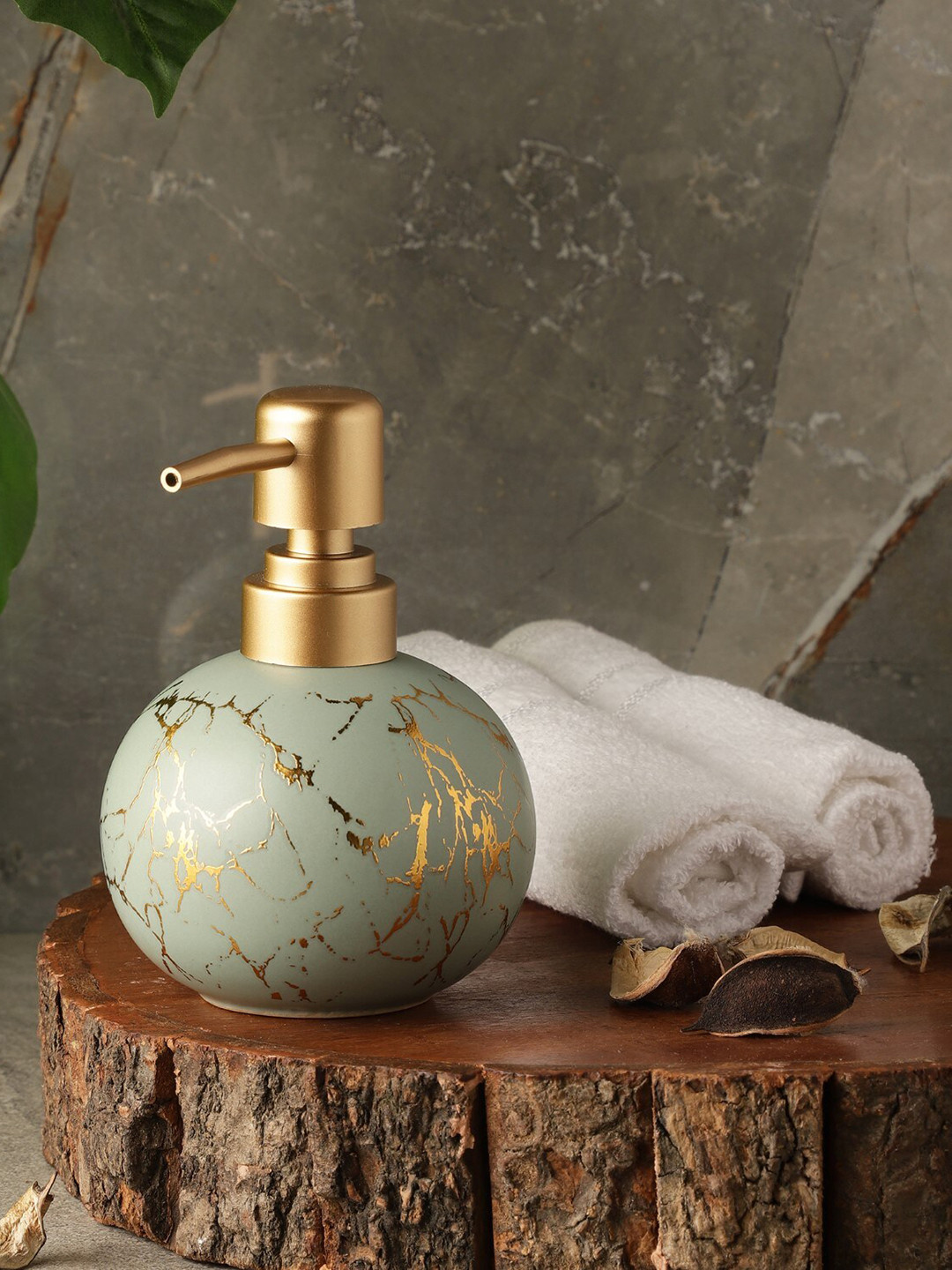 The Decor Mart Blue & Gold-Toned Printed Ceramic Soap Dispenser