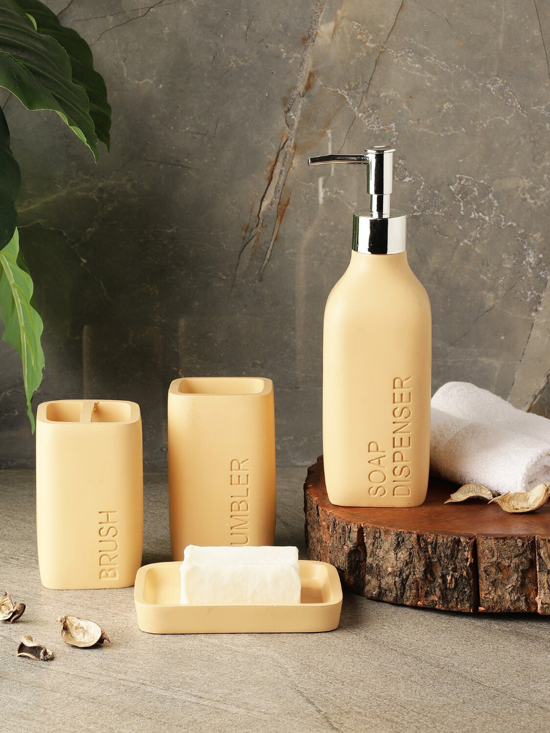 The Decor Mart Beige Colored Solid Ceramic Bathroom Accessories Set