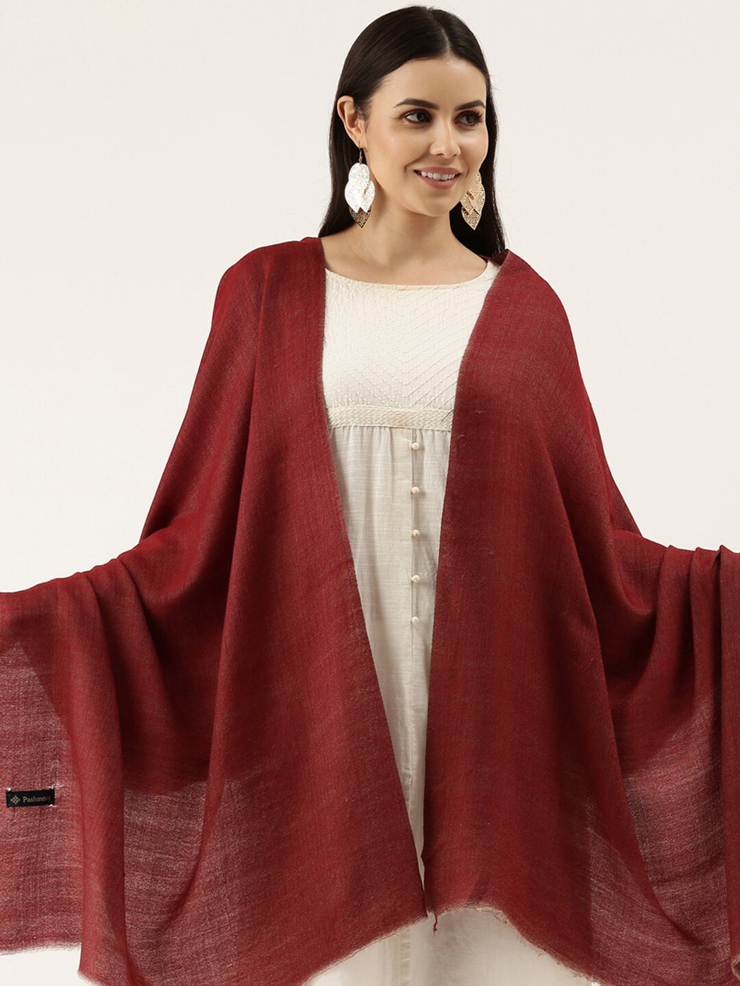 Pashmoda Women Maroon Solid Pashmina Wool Shawl