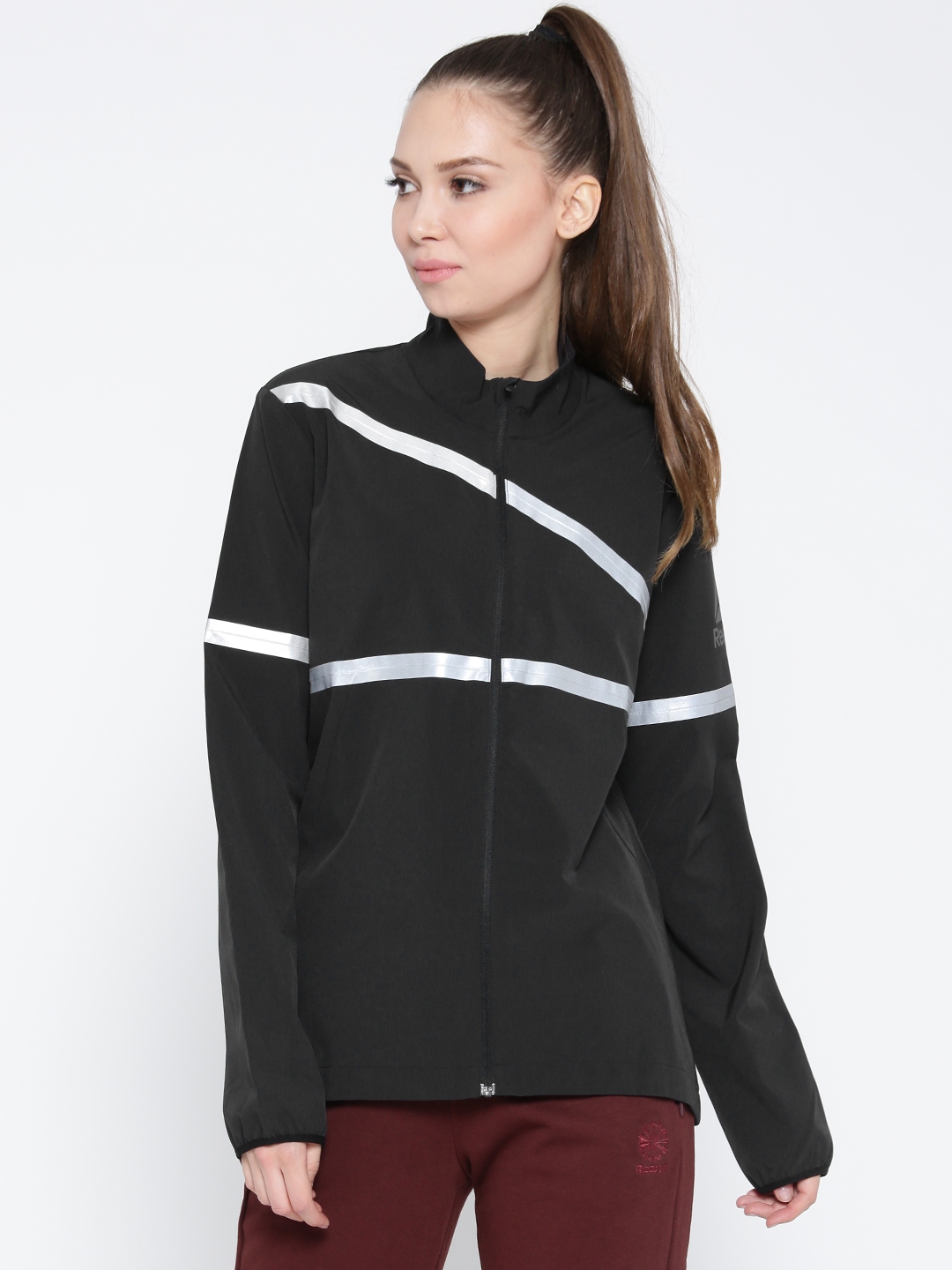 Reebok Women Black VIZOCITY Solid Reflective Strip Running Jacket