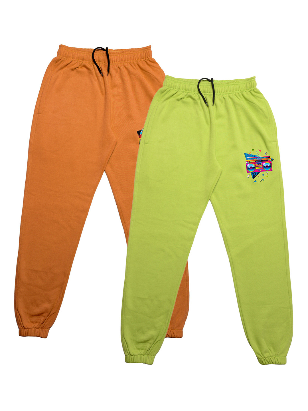 TINY HUG Boys Pack Of 2 Fluorescent Green & Orange Solid Joggers