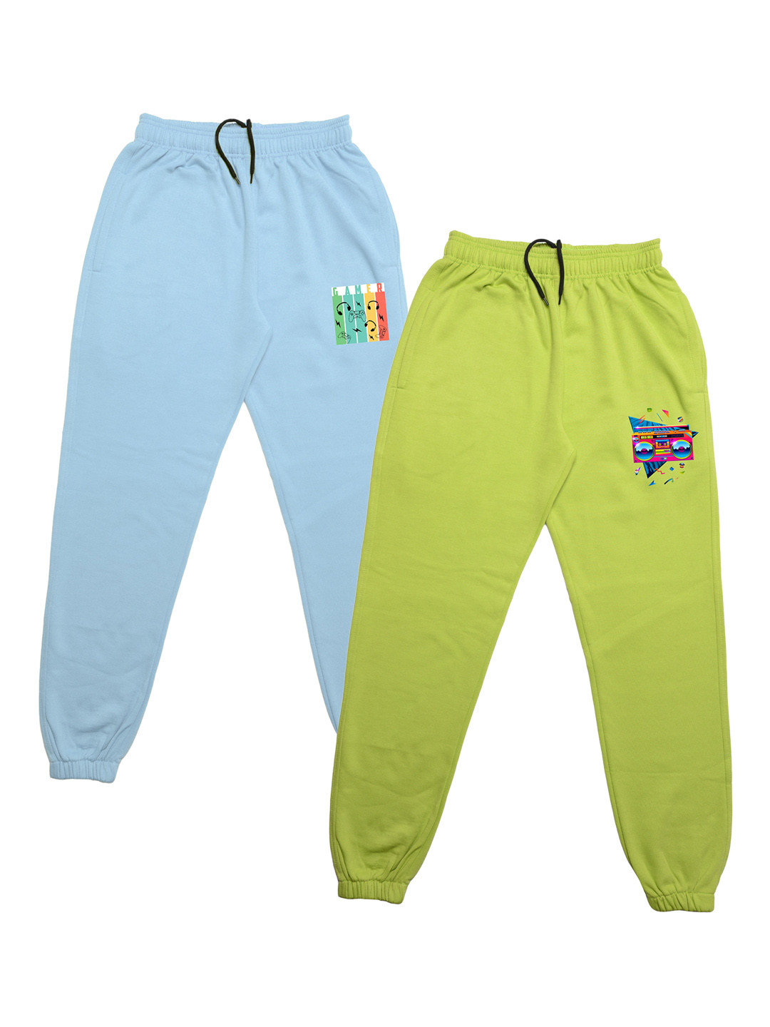 TINY HUG Boys Pack of 2 Fluorescent Green & Blue Solid Joggers