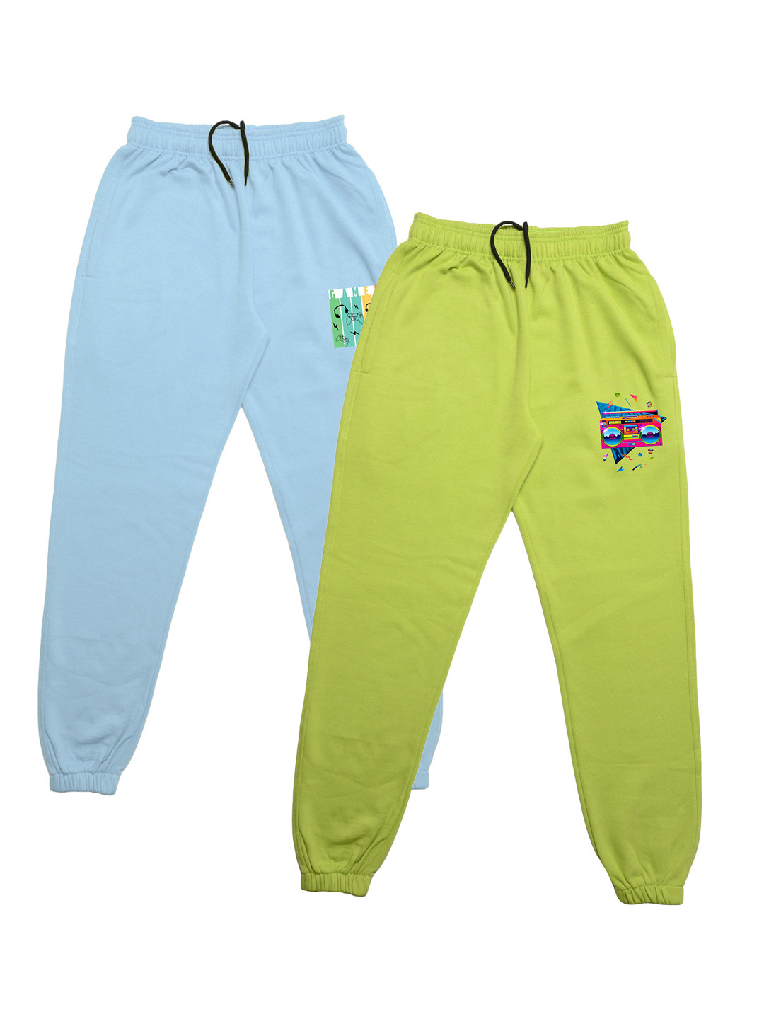 TINY HUG Boys Pack of 2 Fluorescent Green & Blue Solid Joggers
