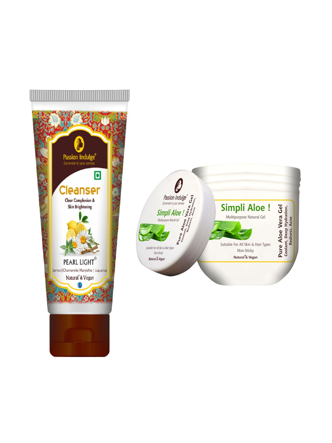 Passion Indulge Pearl Light Cleanser -100ml and Simpli Aloe Gel- 200ml