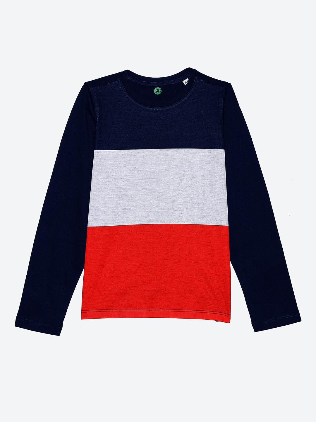 YK Boys Navy Blue & Grey Colourblocked Striper T-shirt