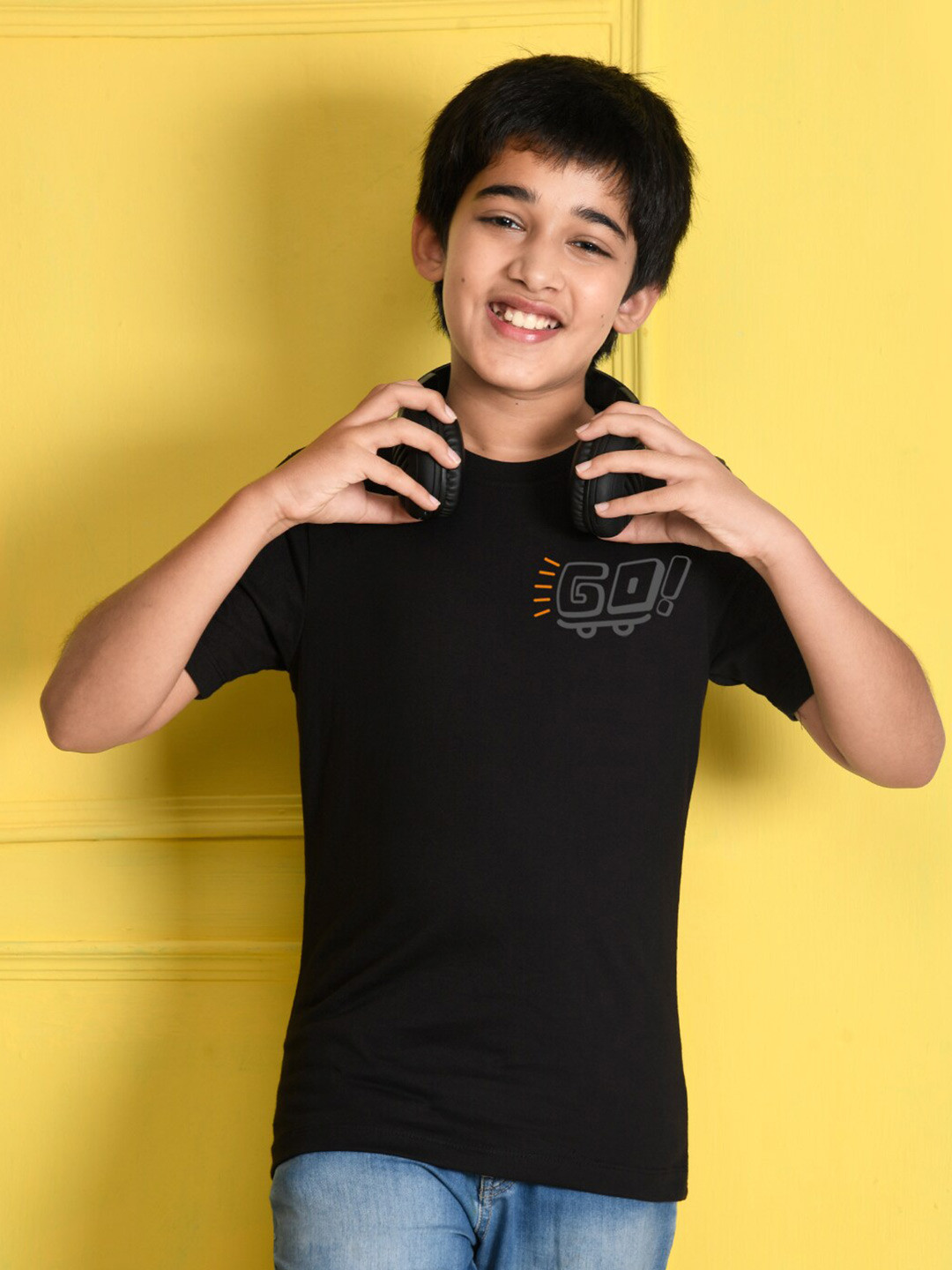 NUSYL Boys Black Bio Washed Cotton T-shirt