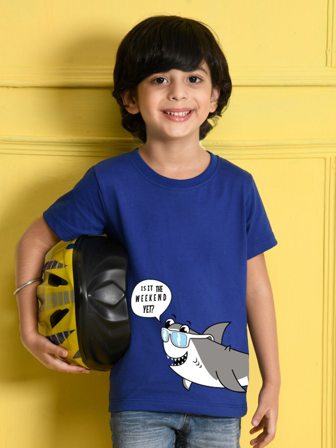 NUSYL Boys Blue & Grey Graphic Printed Bio washed T-shirt