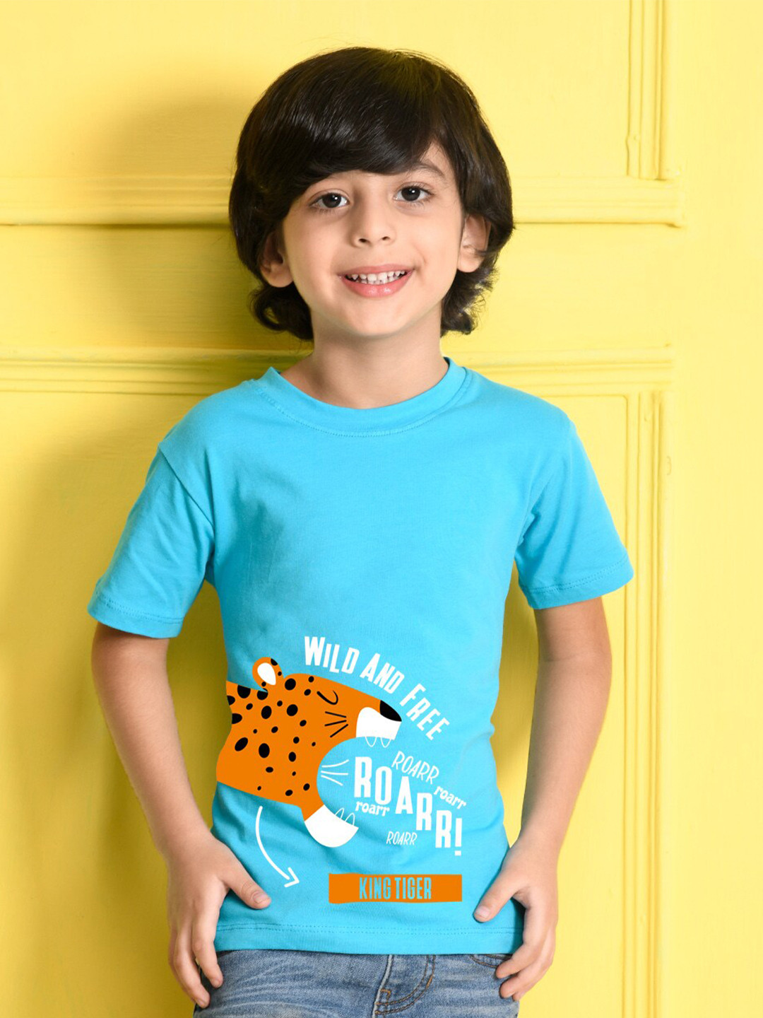 NUSYL Boys Blue & Orange Printed Bio Washed T-shirt