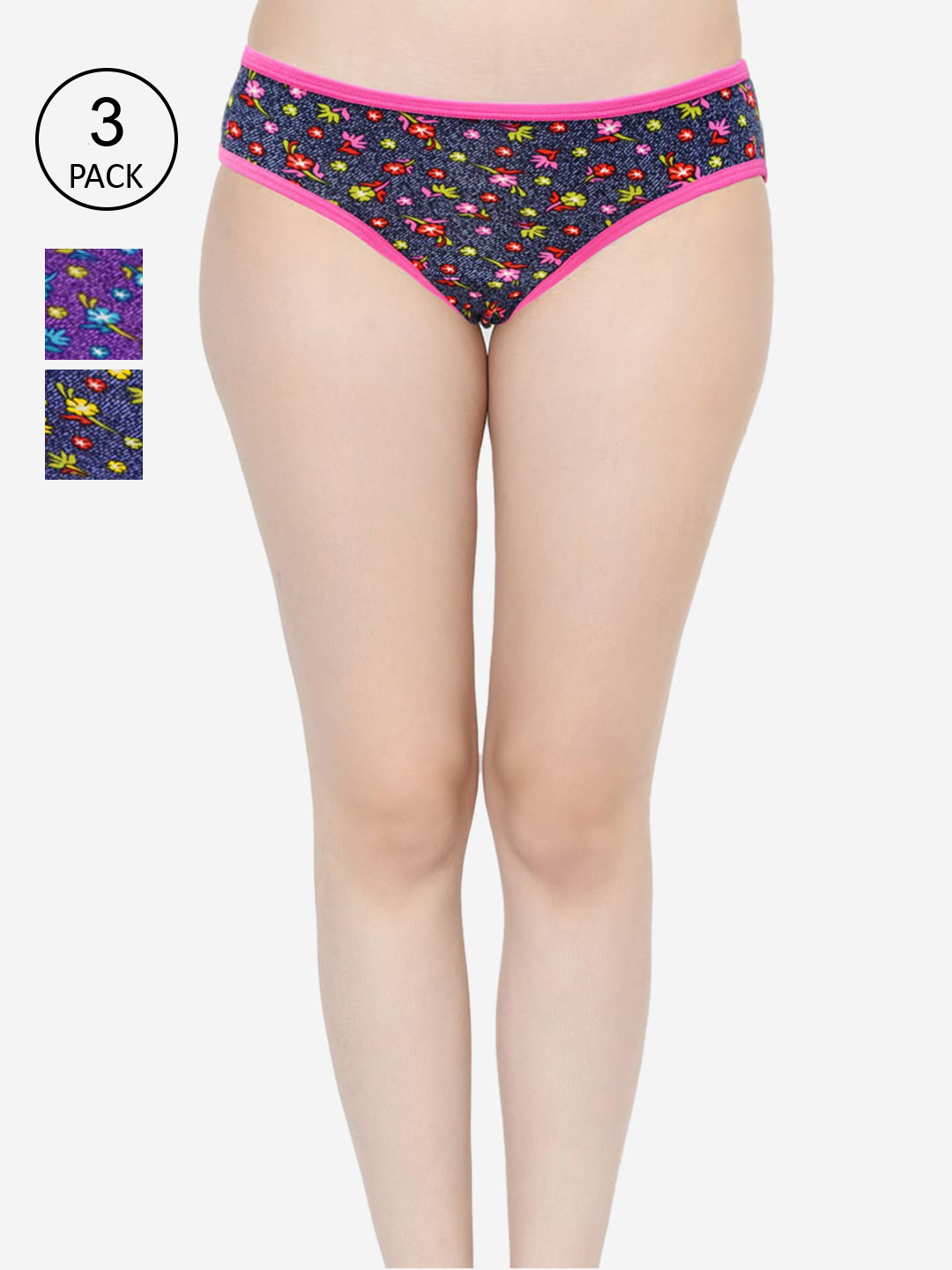 GROVERSONS Paris Beauty Women Pack Of 3 Assorted Cotton Hipster Briefs PANTY-BO-3400DC