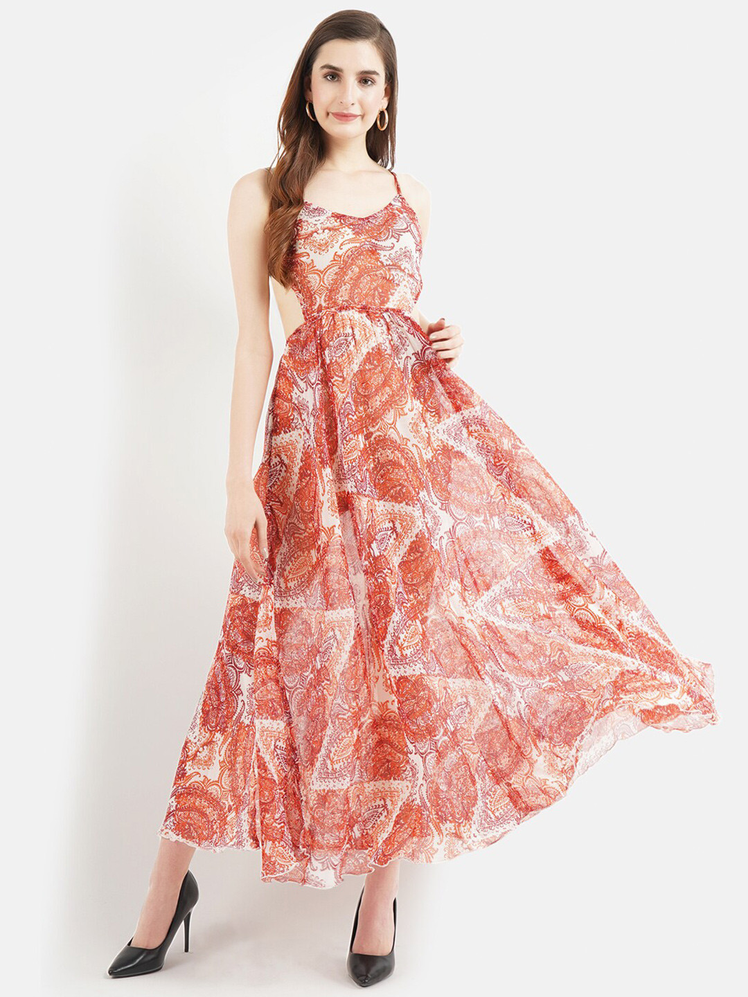 Aditi Wasan Orange & White Strappy Beach Maxi Dress